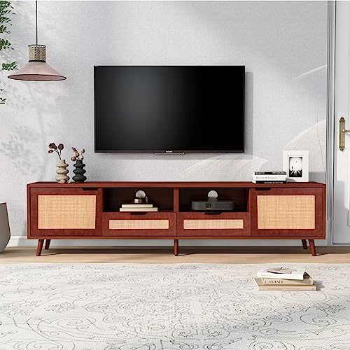 Dolamaní mobile TV rattan 200 cm rosso-marrone noce