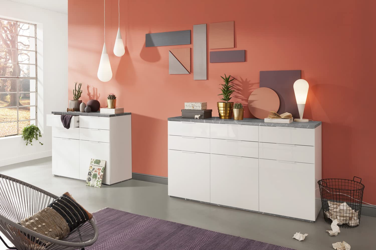 Composad Mundi Credenza 6 Cassetti 3 Ante Marmo Zebra Bianco
