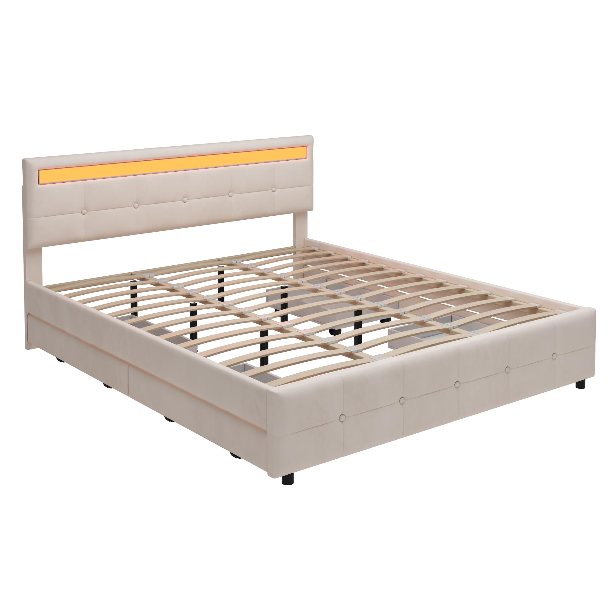 Dolamaní Letto imbottito in velluto 180x200 beige 4 cassetti