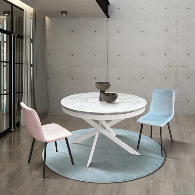 Epocantica Girasole Tavolo Rotondo Allungabile Ceramica Bianco