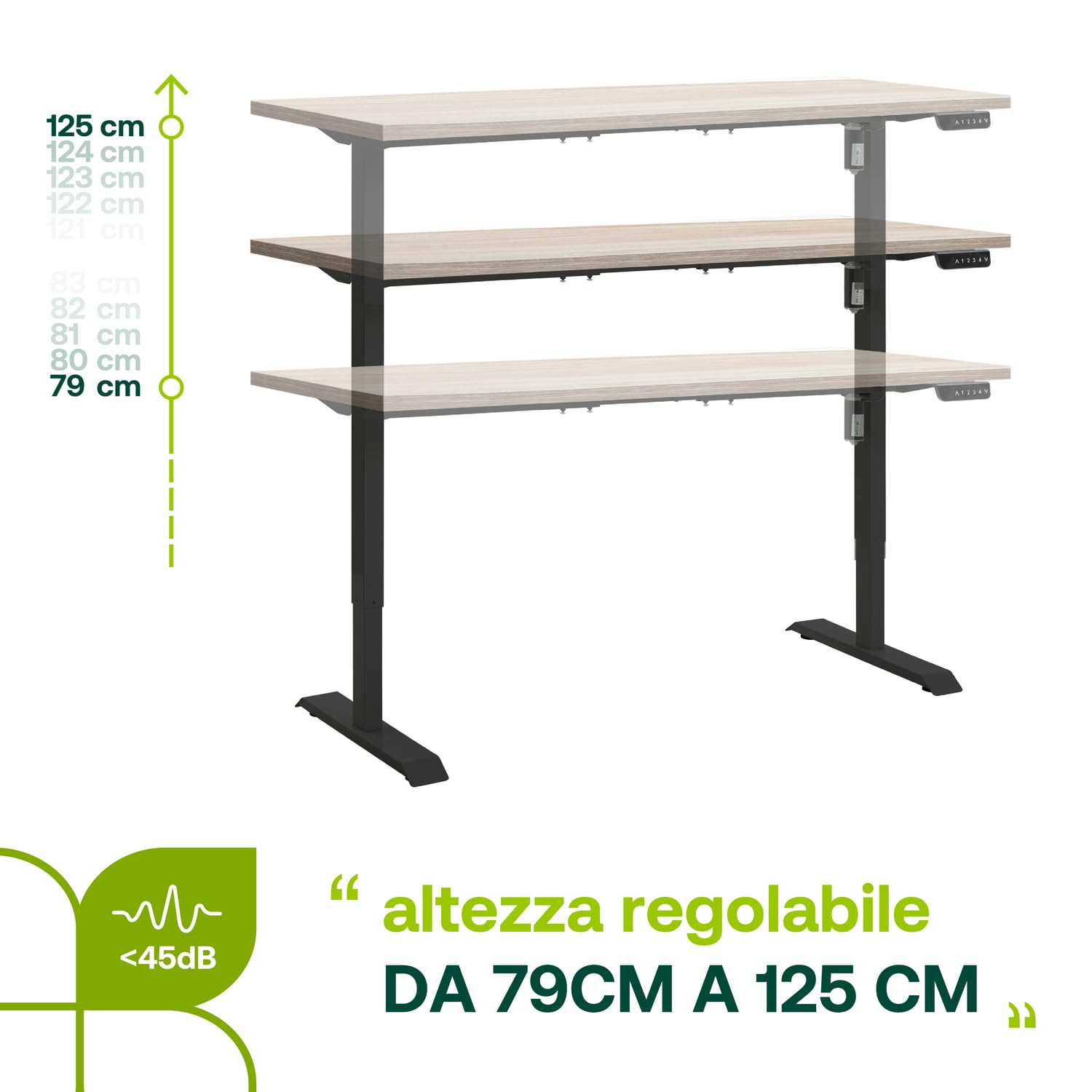 Composad Energia scrivania altezza regolabile 150x69 rovere sonoma nero