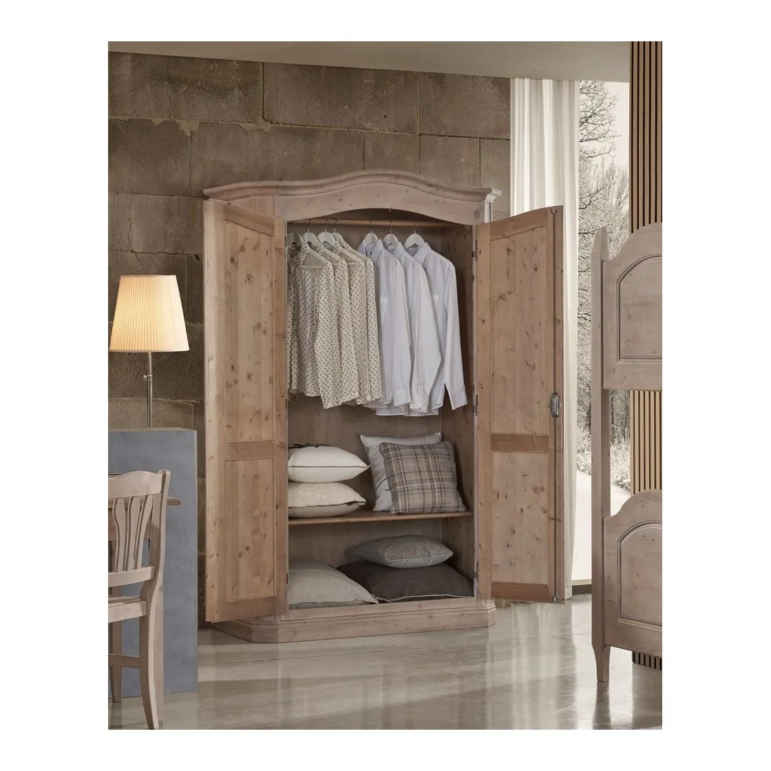 Epocantica Armadio 2 Porte Abete Massello 131 cm con Ripiano