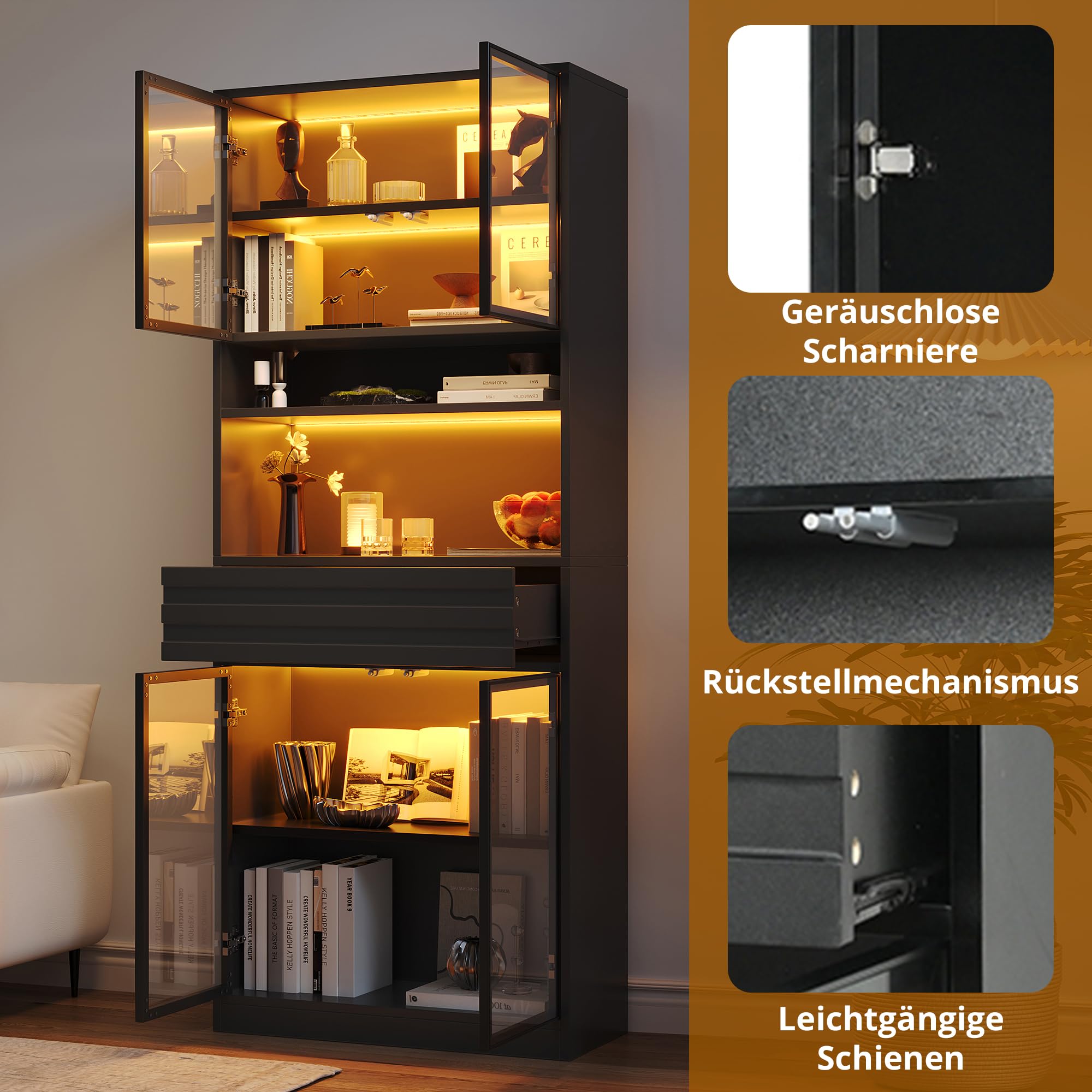 Dolamaní Armadio 80x35x200 cm vetrina nero con LED