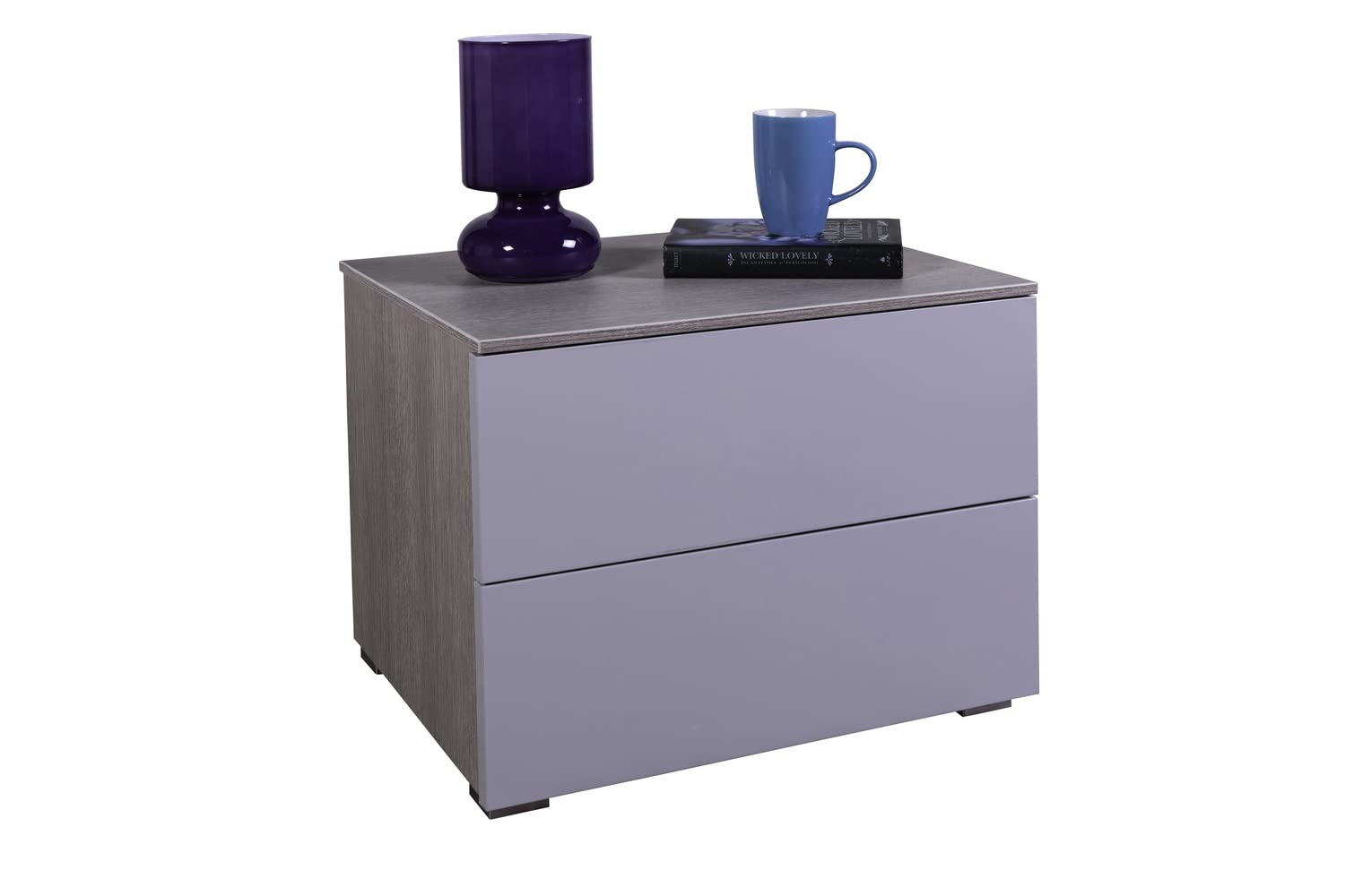 Composad Comodino 2 Cassetti Rovere Grey Oak senza Maniglie