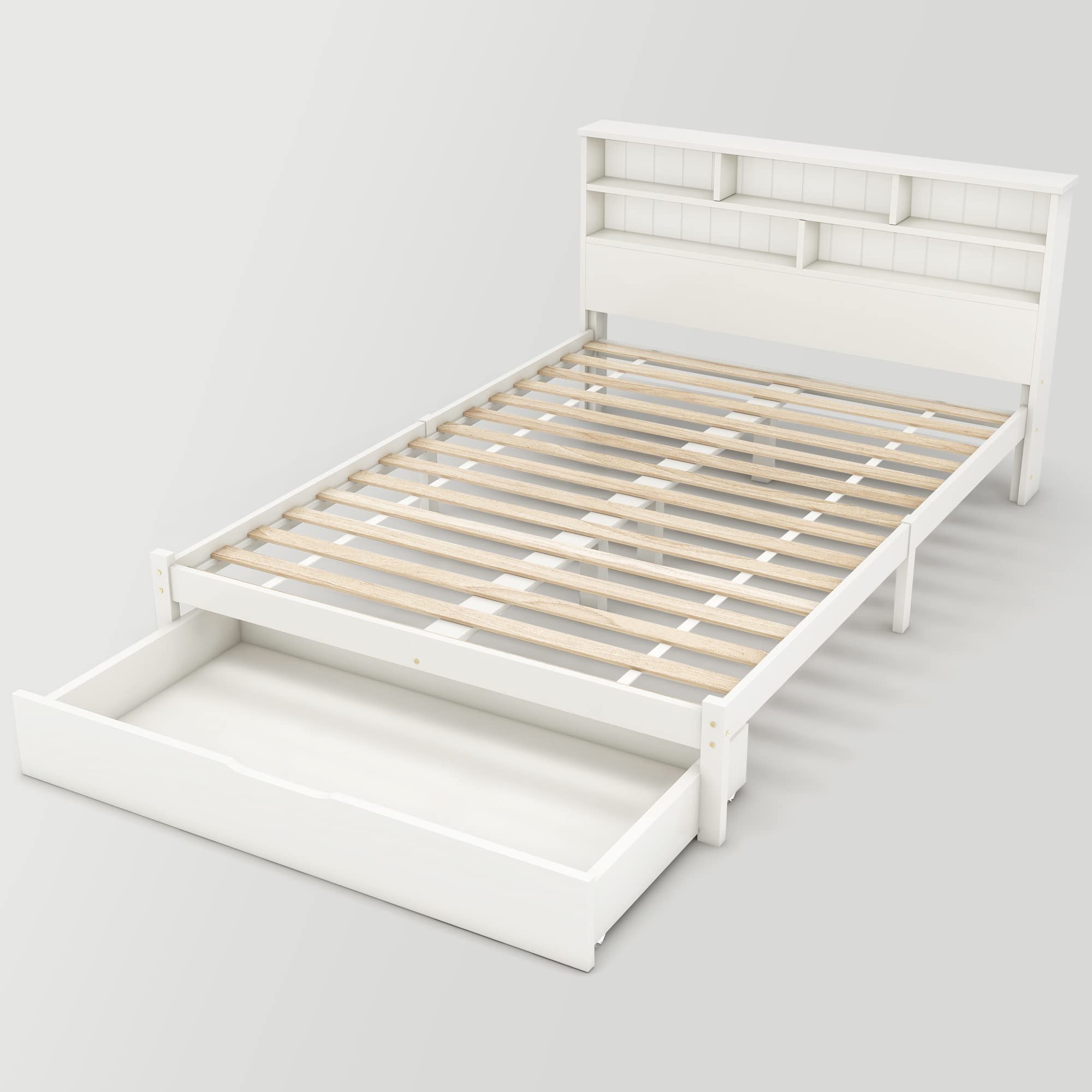 Dolamaní Letto Bianco 140x200 con Cassetti Legno Libreria