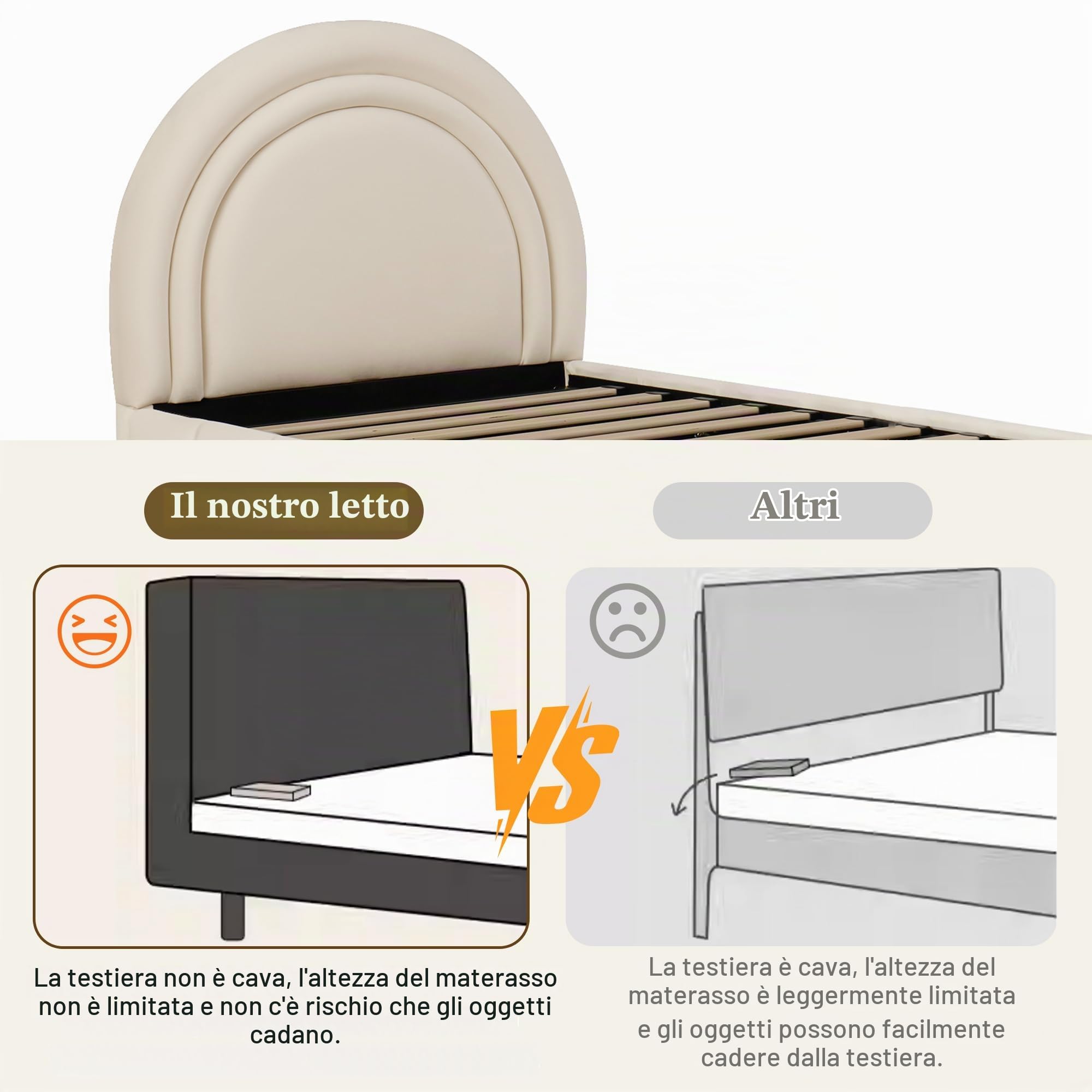 Dolamaní Letto singolo 90x200 beige velluto contenitore