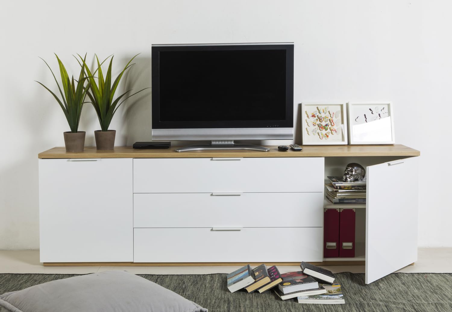 Composad Mundi 2 Ante 3 Cassetti Mobile Porta TV Rovere Bianco