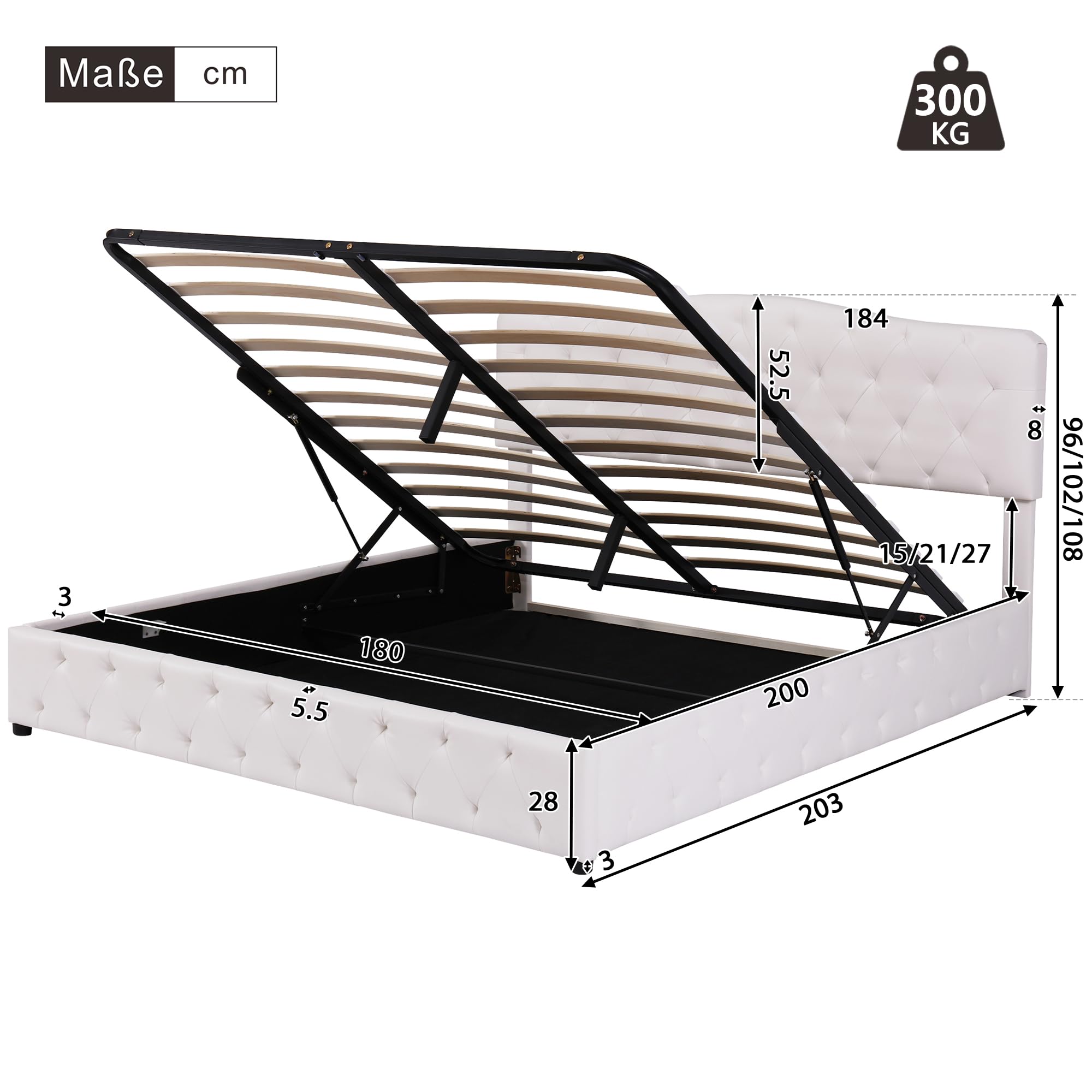 Dolamaní Letto Imbottito 180x200 Velluto Contenitore Doghe