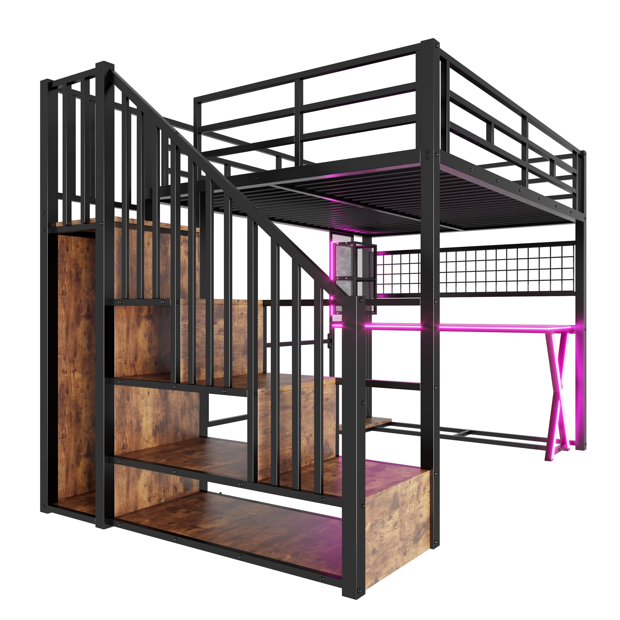 Dolamaní Letto a Soppalco 140x200 Nero con Scrivania e Armadio
