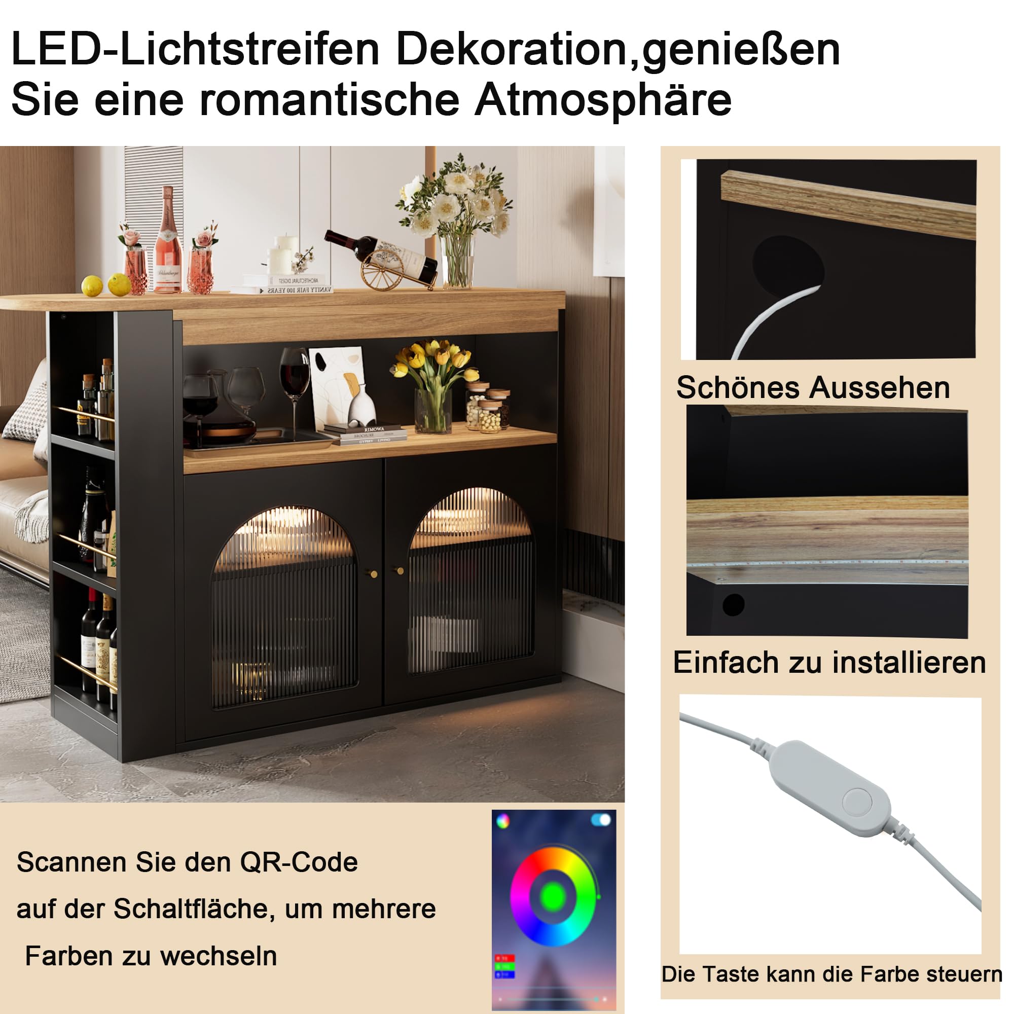 Dolamaní tavolo bar allungabile 138-193 cm nero con LED
