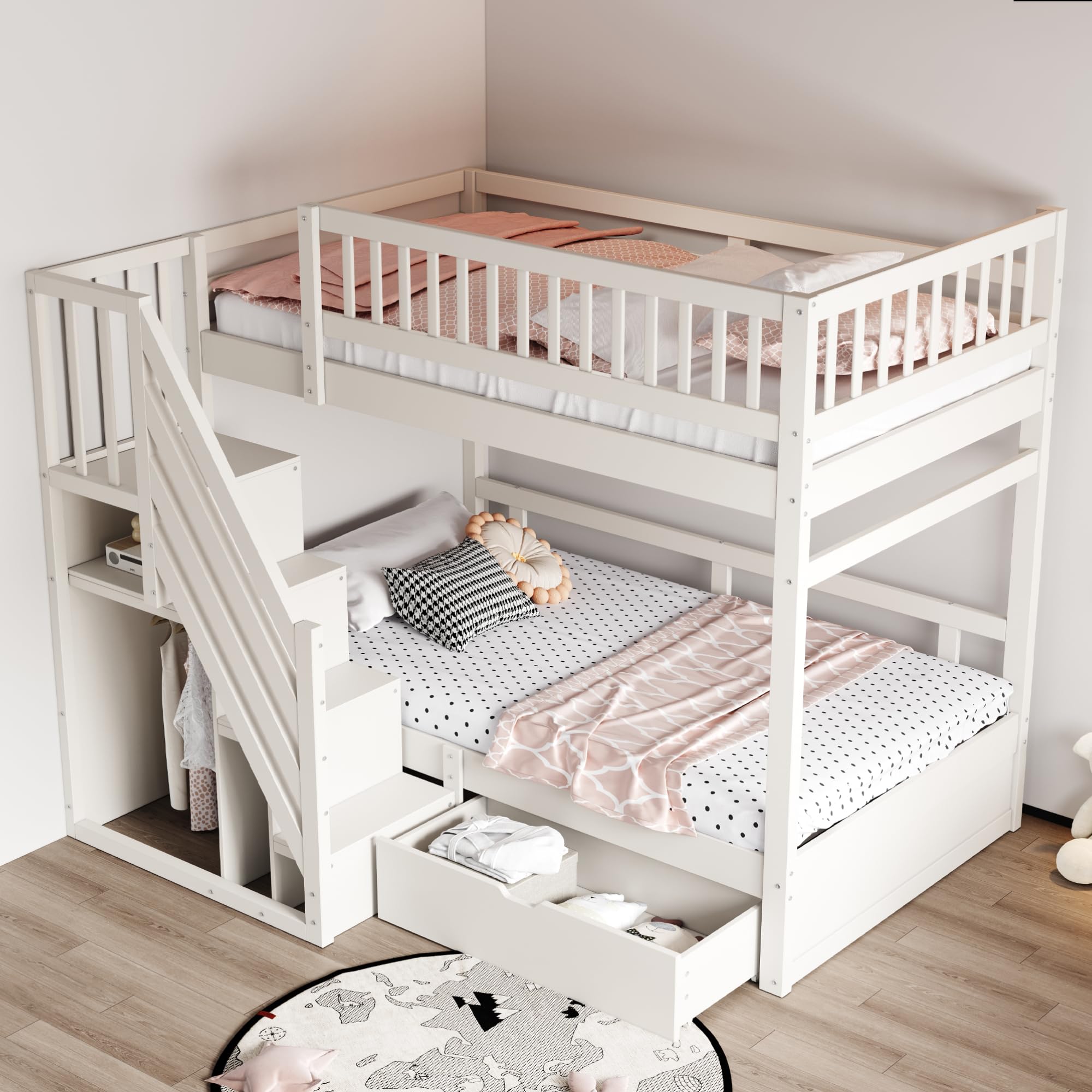 Dolamaní Letto a castello 90x200 bianco scala contenitore