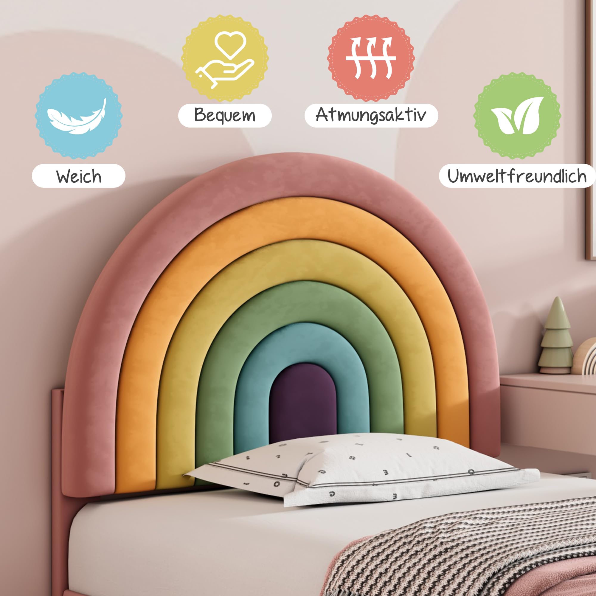 Dolamaní Letto Imbottito 90x200 Velluto Rosa con Rete Doghe