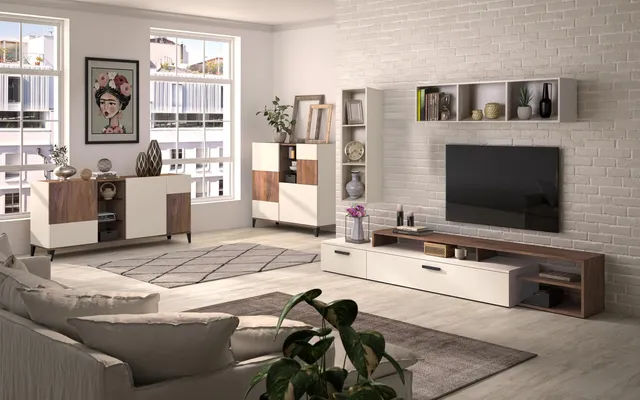 Composad Vittoria Soggiorno Completo 5 Mobili Noce Brera Porta TV