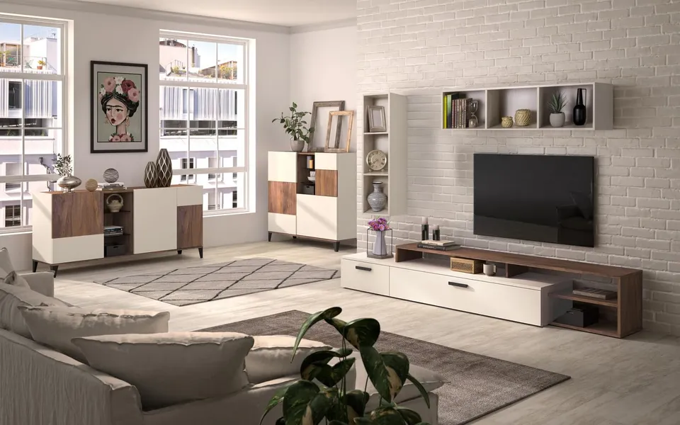 Composad Vittoria Soggiorno Completo 5 Mobili Noce Brera Porta TV