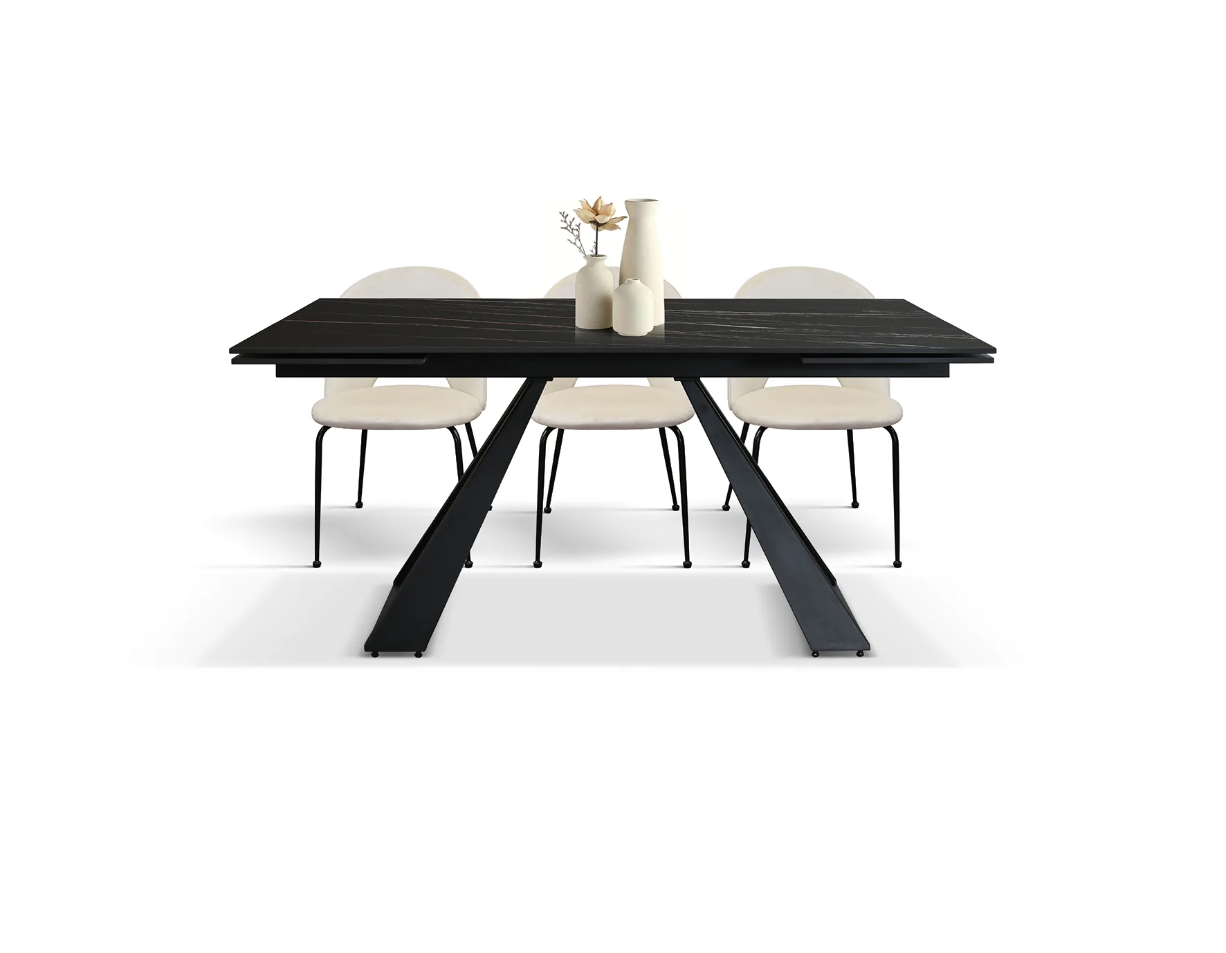 Epocantica Tavolo Allungabile Ceramica Nero Oro Gambe U