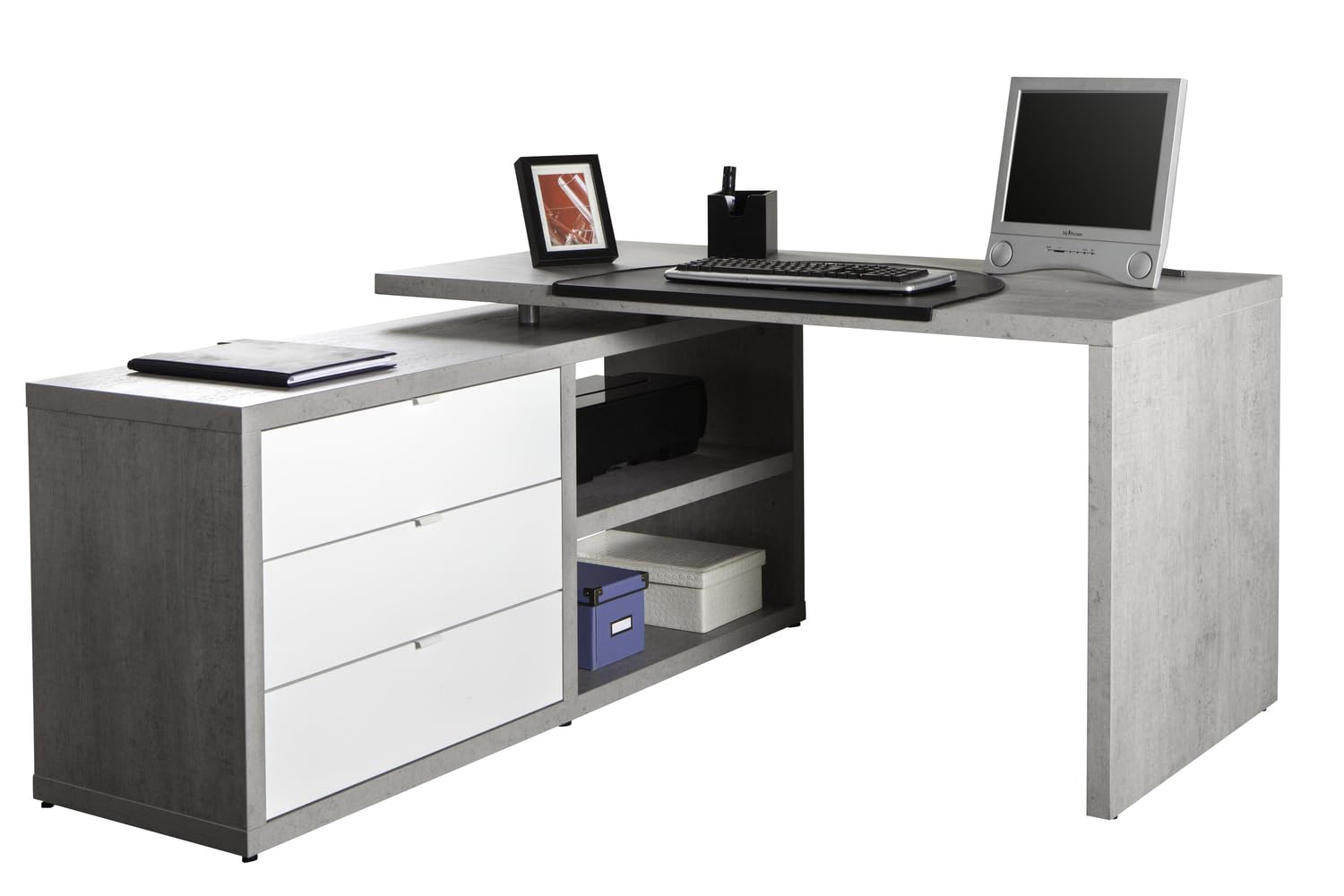 Composad Pratico Scrivania angolare 140x150 cemento bianco