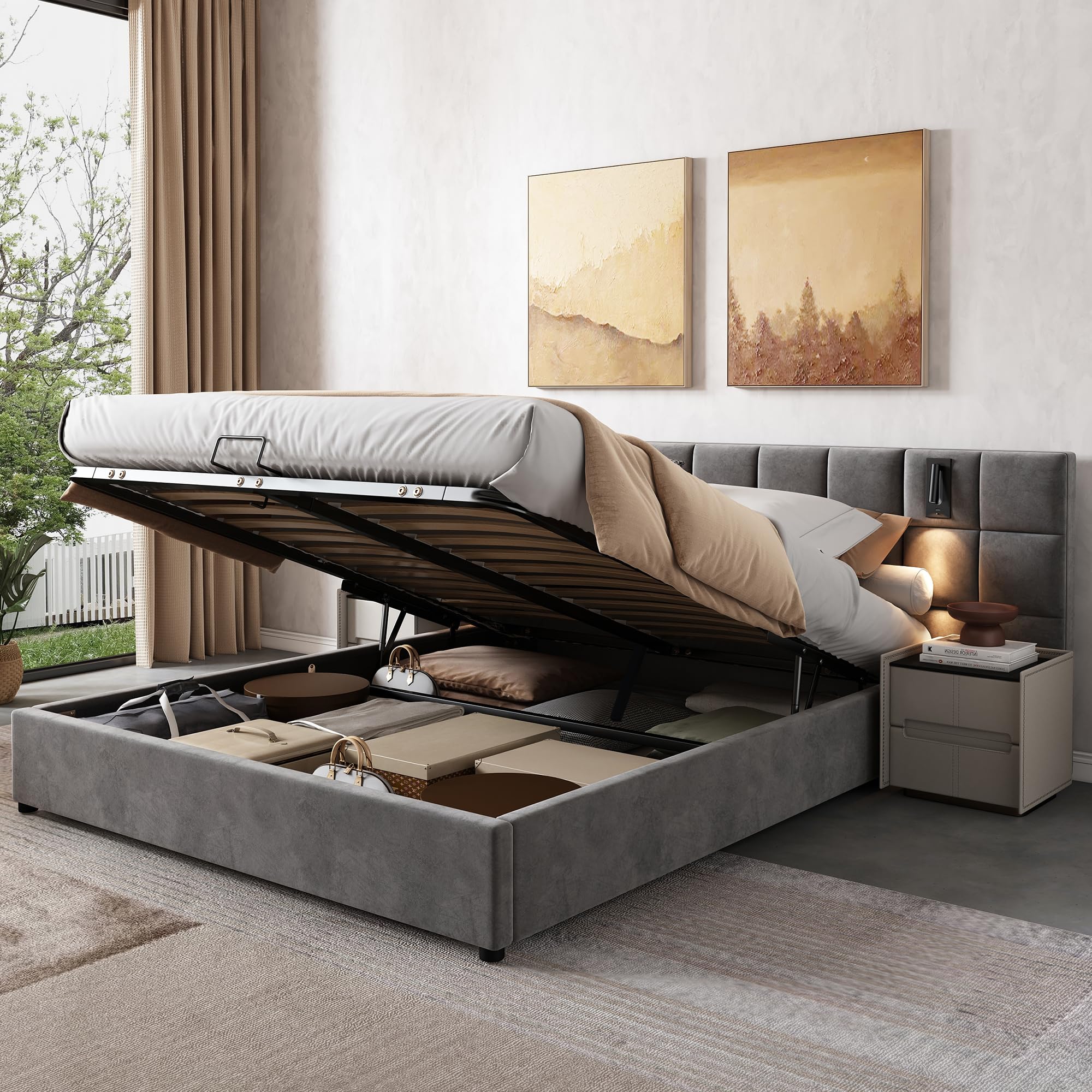 Dolamani letto imbottito contenitore 180x200 grigio velluto