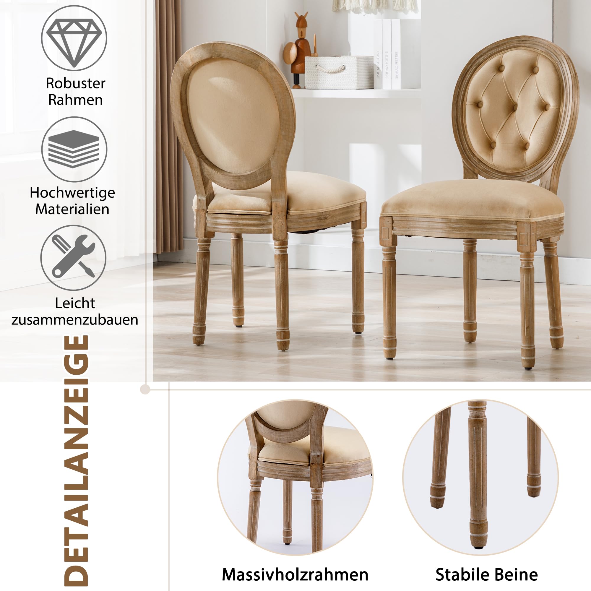 Dolamaní sedie da pranzo rattan beige set 4 stile francese