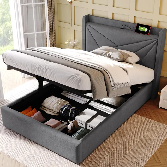 Dolamaní 822021AAB-11 Letto imbottito 90x200 grigio lino USB