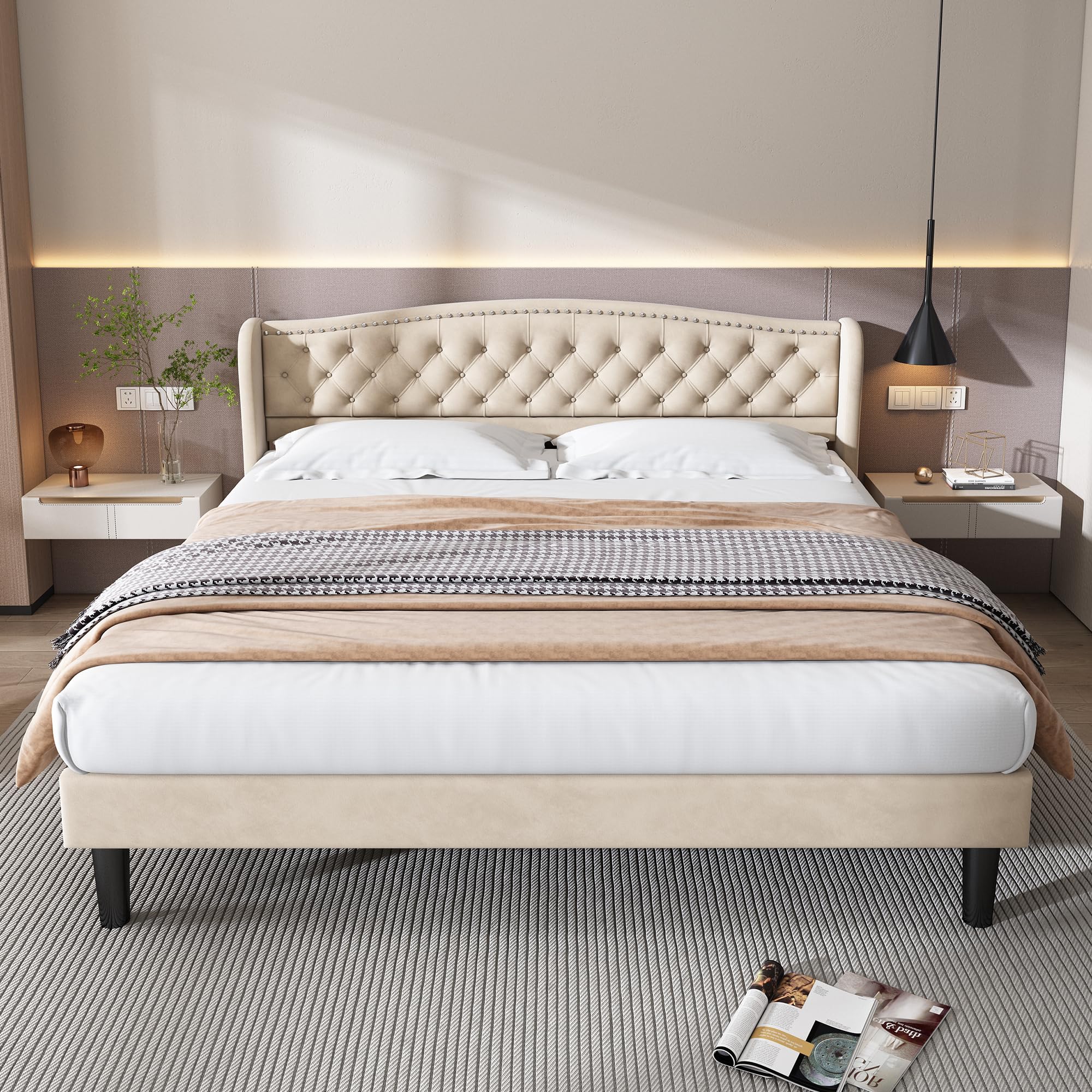 Dolamaní letto matrimoniale 160x200 velluto beige bottoni