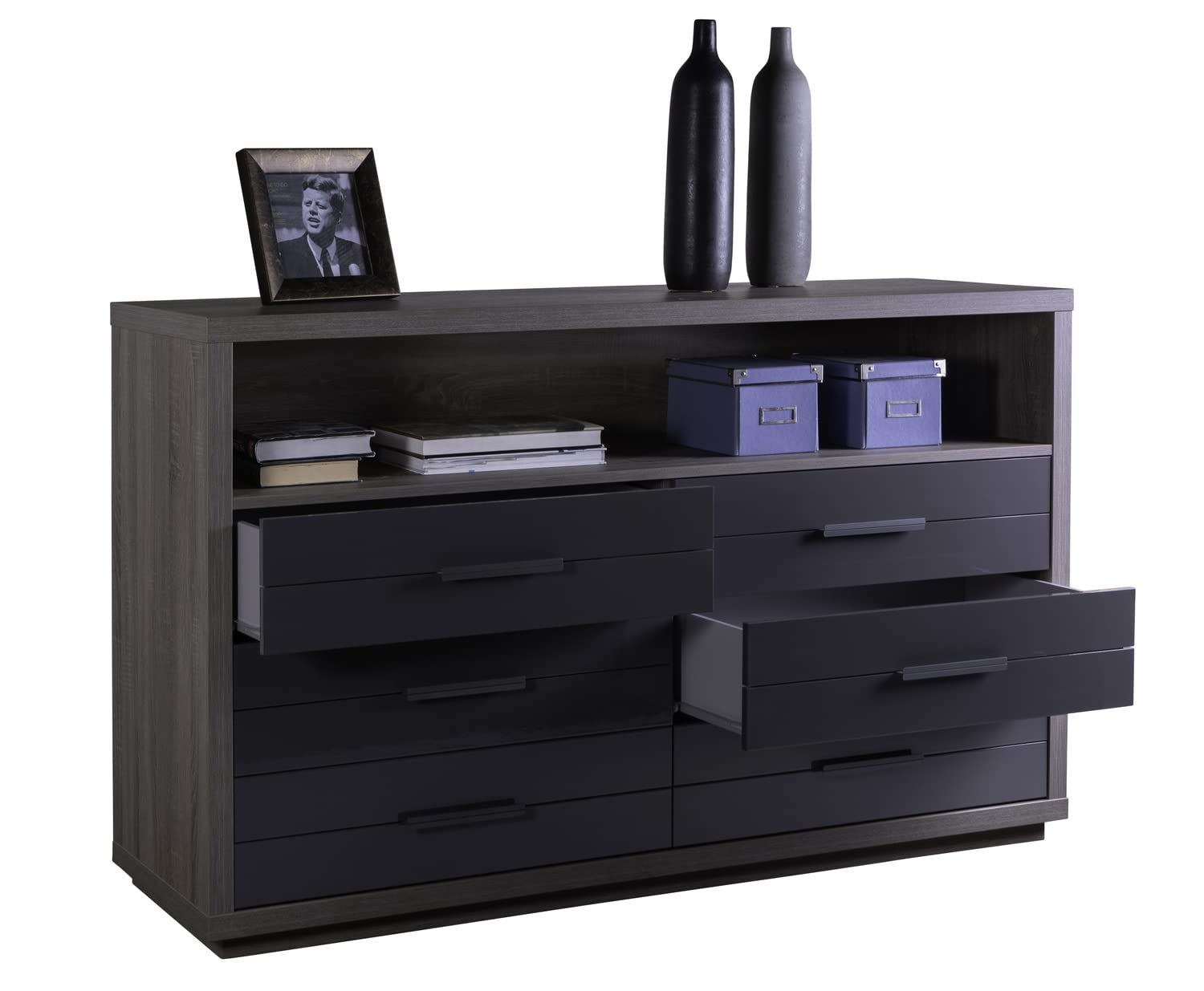 Composad cassettiera 6 cassetti e vano rovere e grigio
