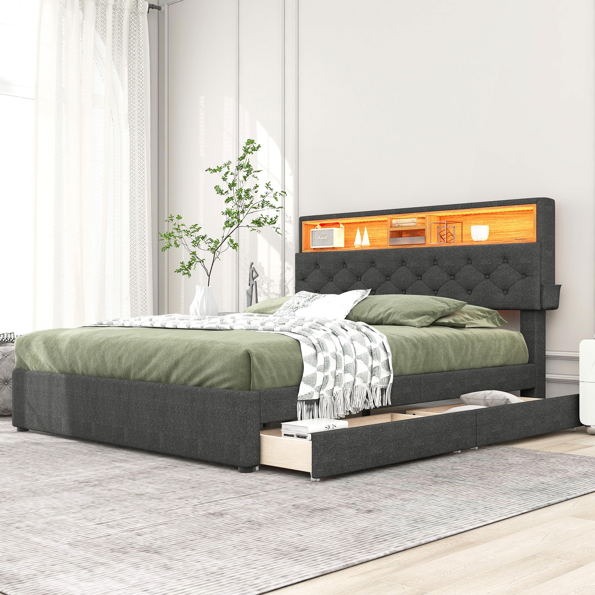 Dolamaní Letto Matrimoniale 140x200 Grigio con 2 Cassetti
