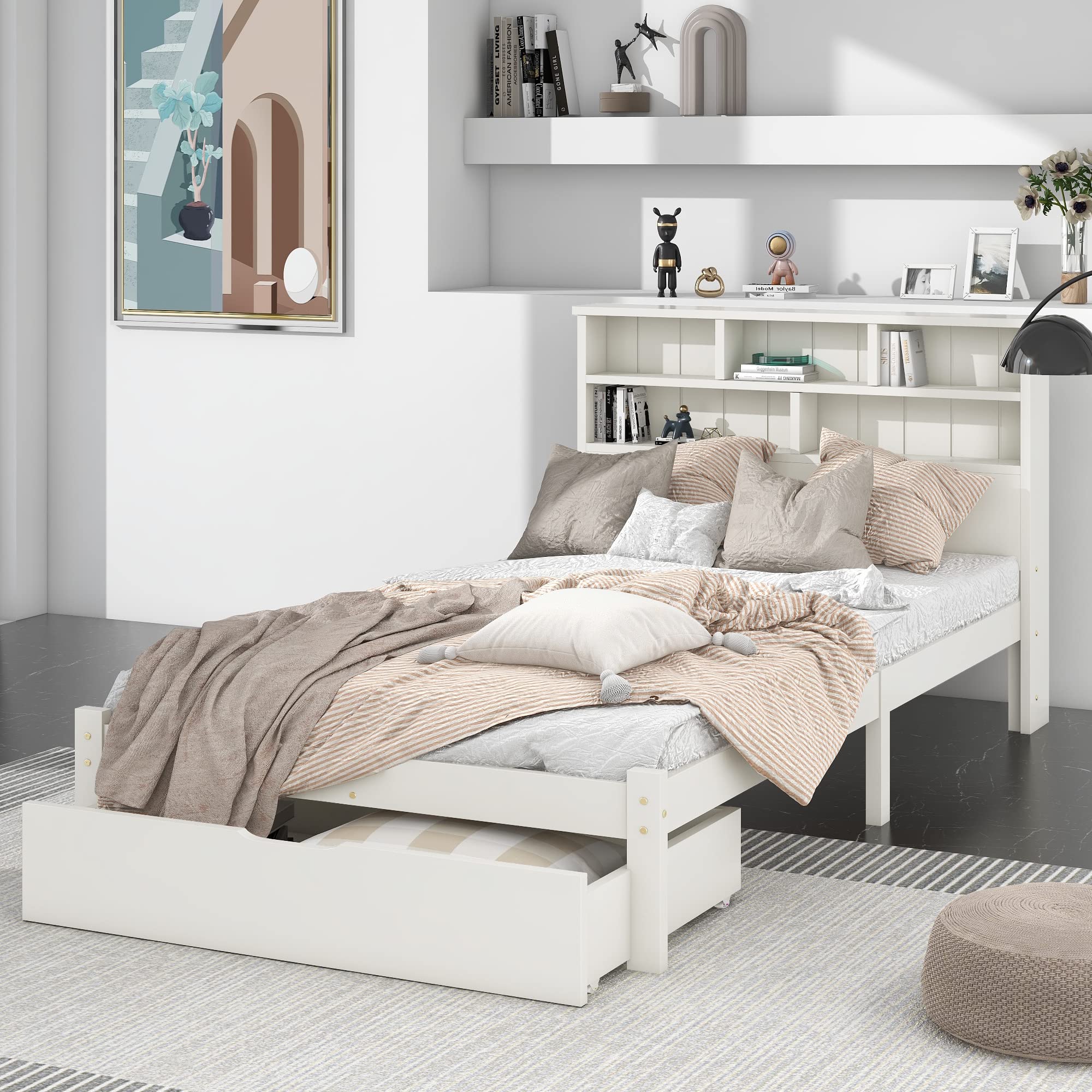 Dolamaní Letto Singolo Bianco 90x200 con Cassetti Legno