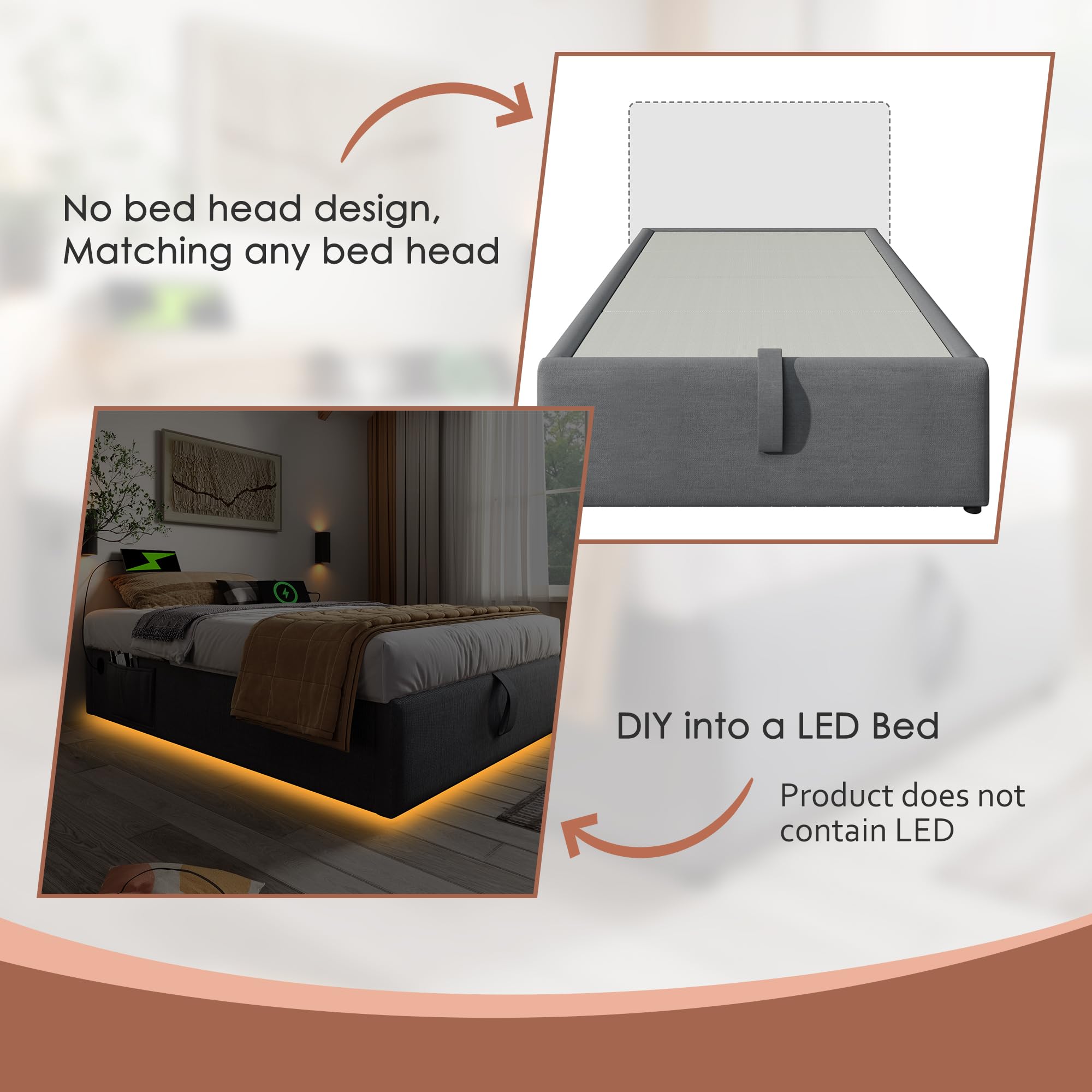 Dolamaní Letto Singolo 90x200 Grigio in Lino senza Testiera