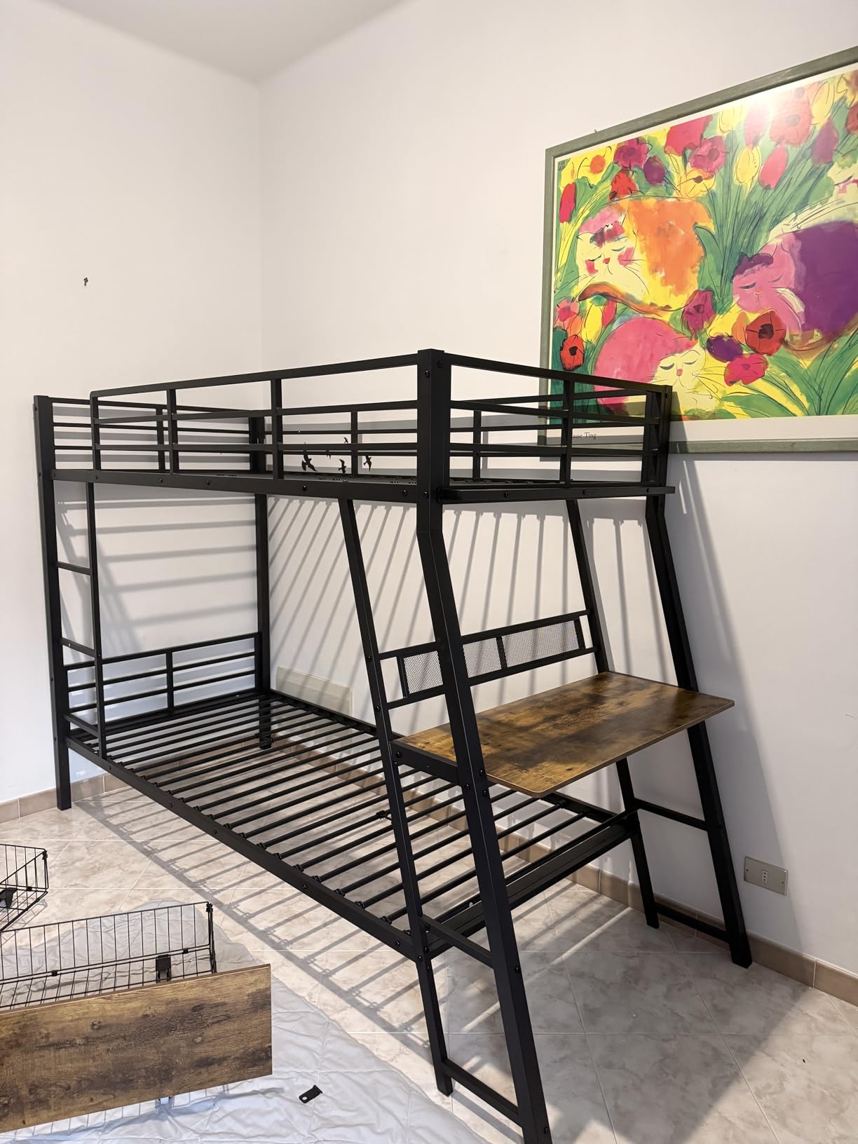 Dolamaní Letto a Soppalco 140x200 con Scrivania Nero in Metallo