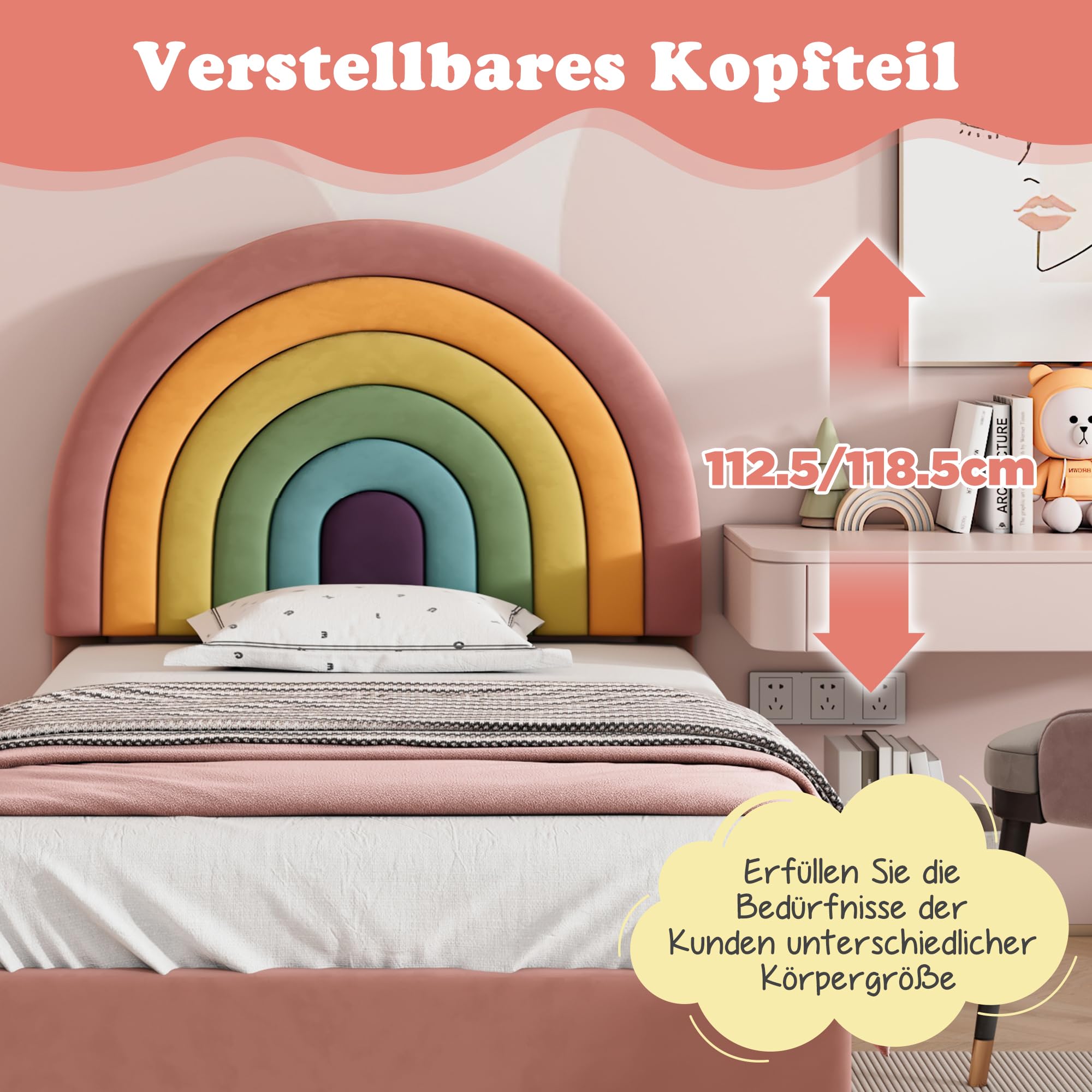Dolamaní Letto Imbottito 90x200 Velluto Rosa con Rete Doghe