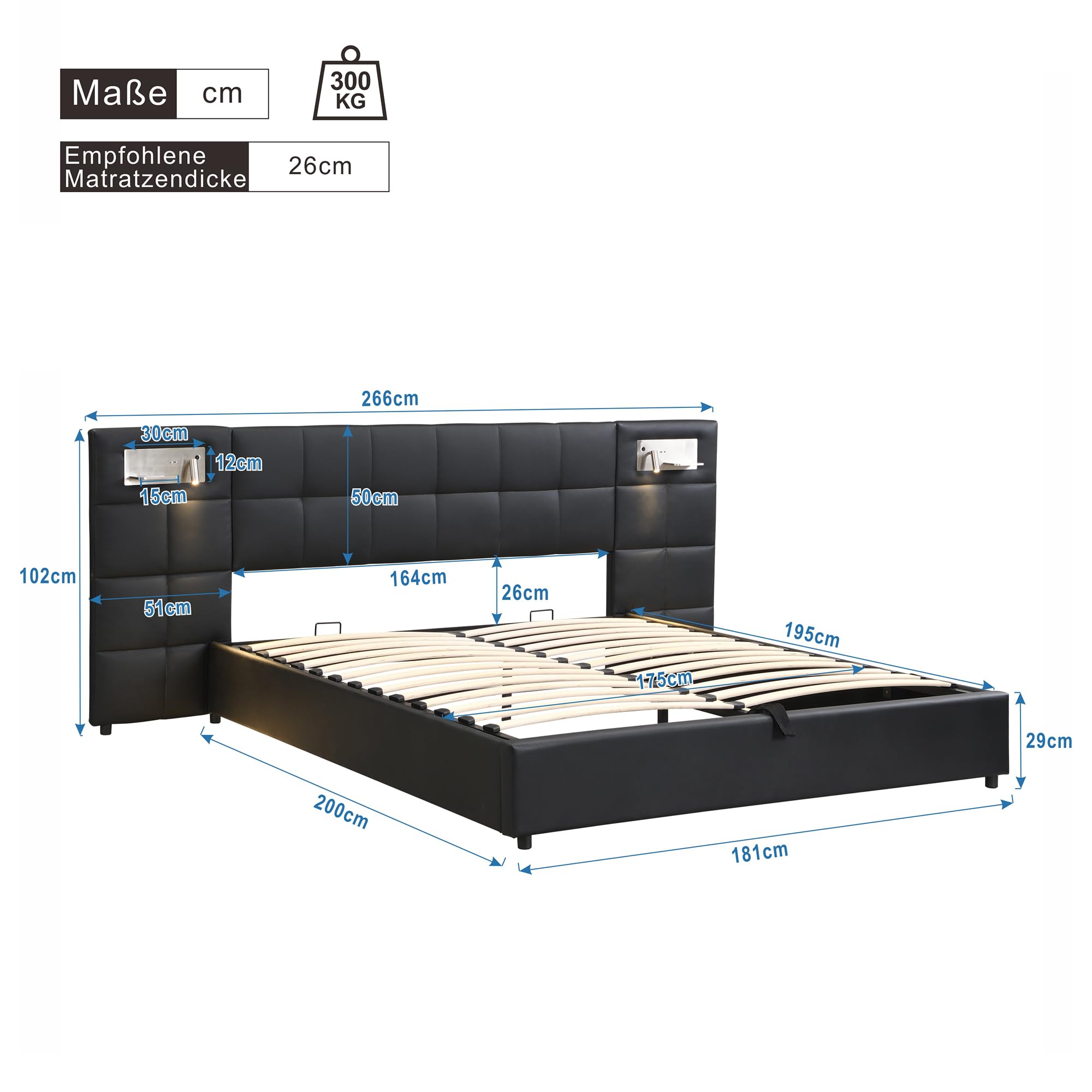 Dolamaní Letto Matrimoniale 180x200 Contenitore Nero