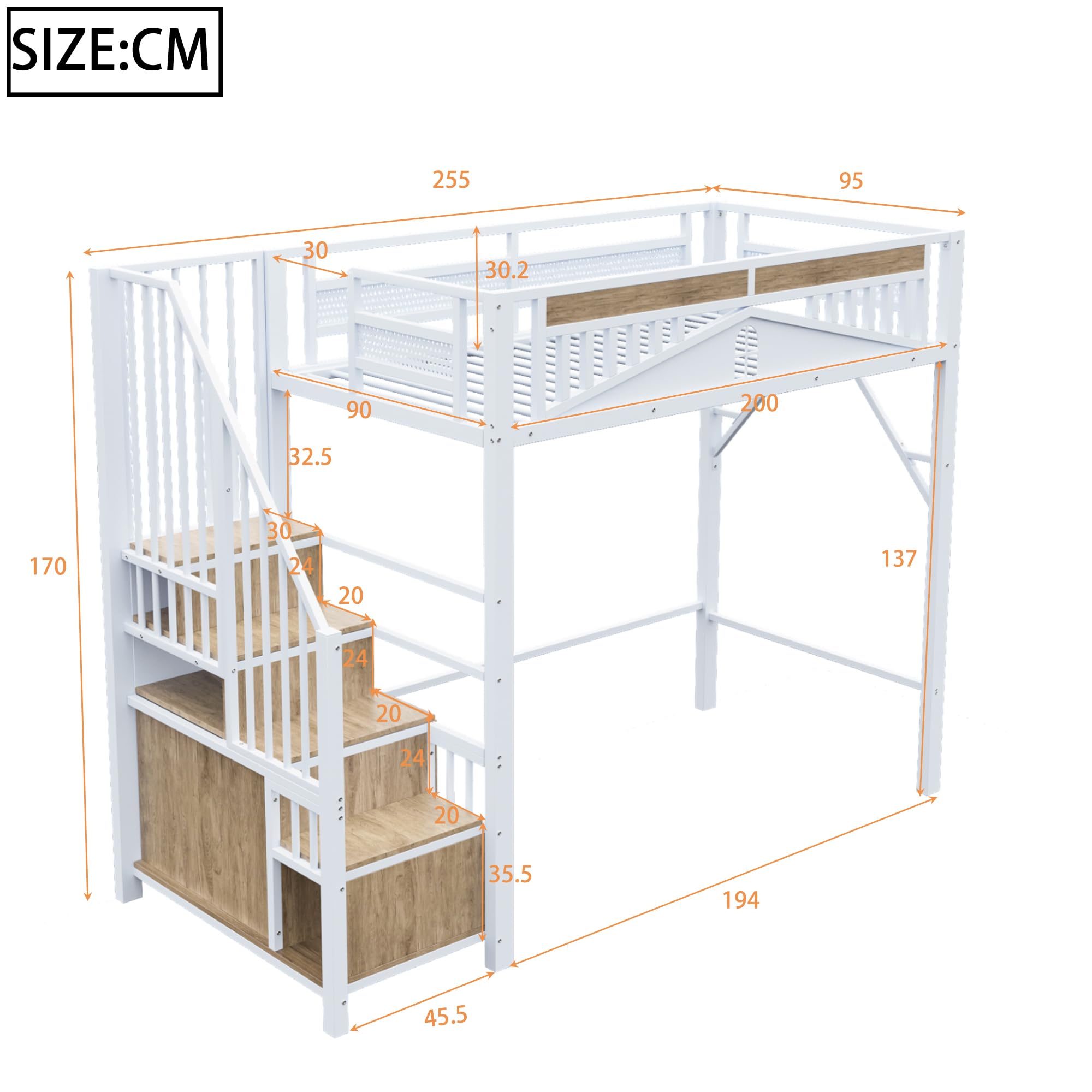 Dolamani Bianco B Letto a Soppalco Metallo 90x200 cm