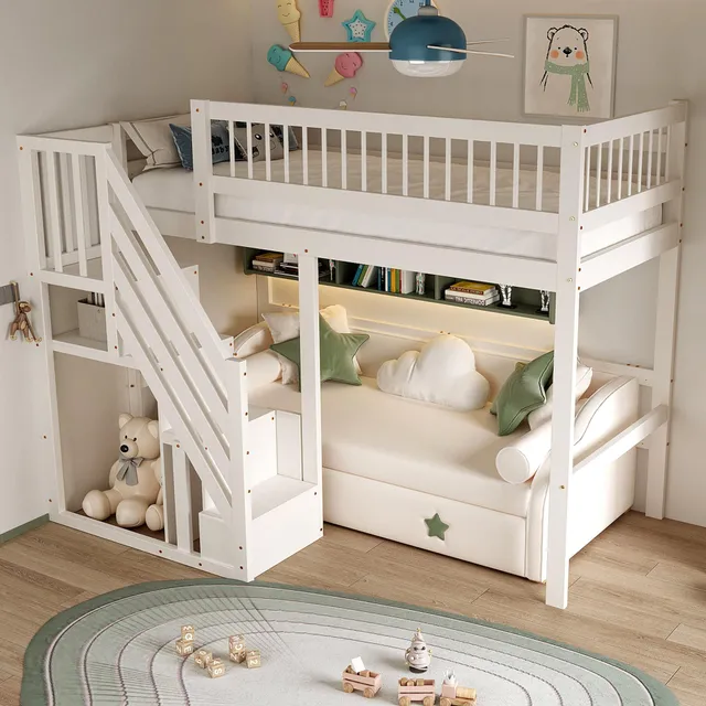 Dolamaní Letto a soppalco 90x200 bianco con scala