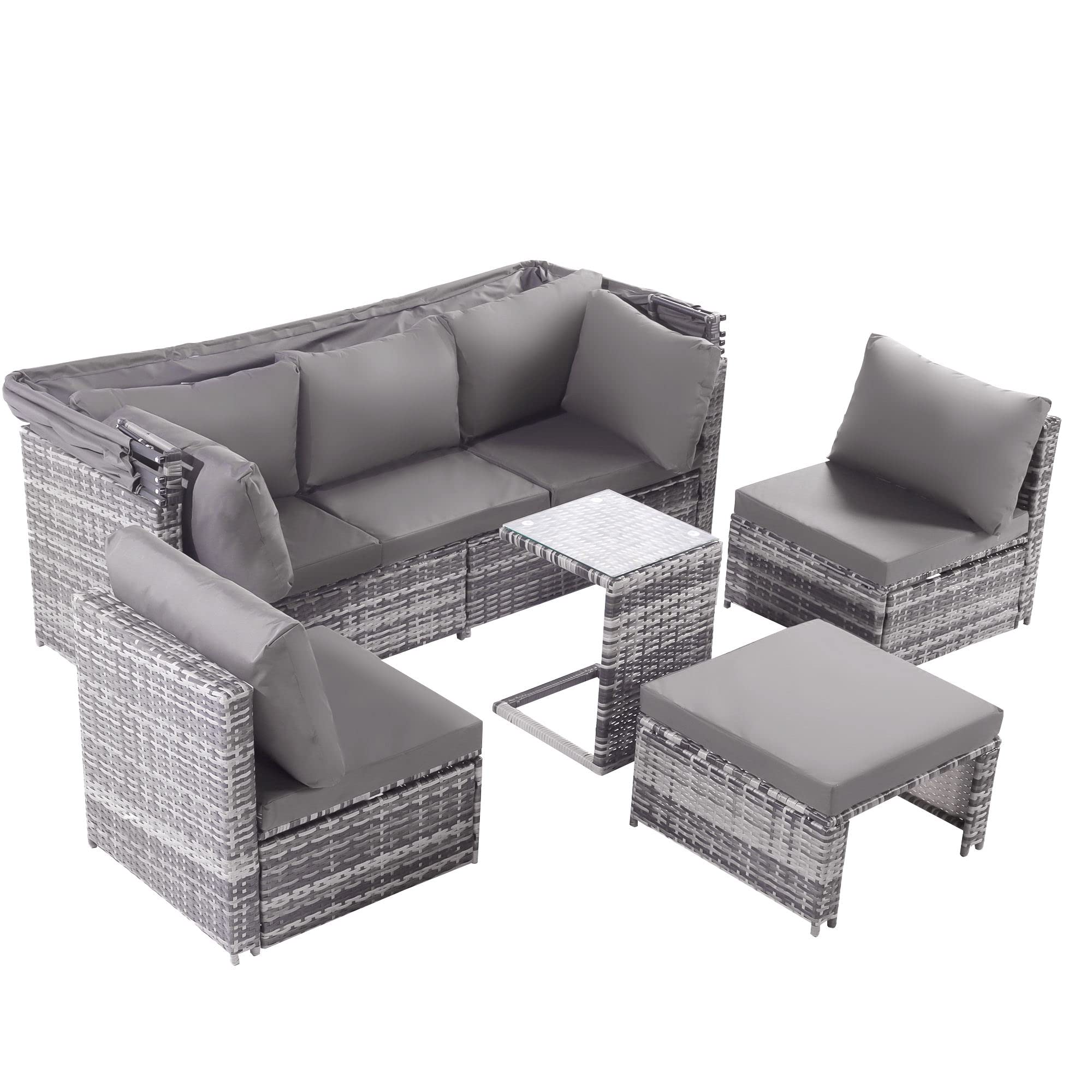 Dolamaní set salotto giardino rattan grigio con baldacchino