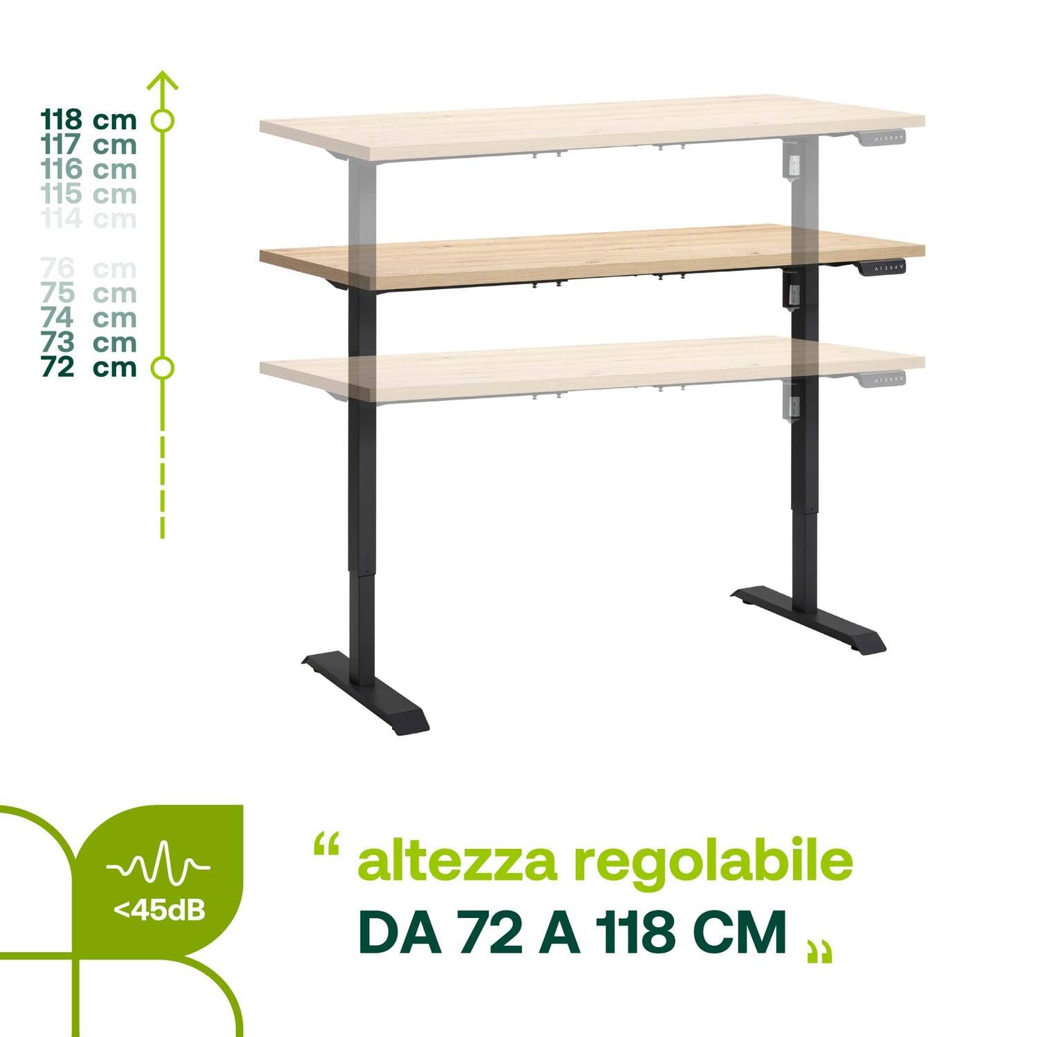 Composad Energia scrivania regolabile 150x69 rovere mielato nero elettrica