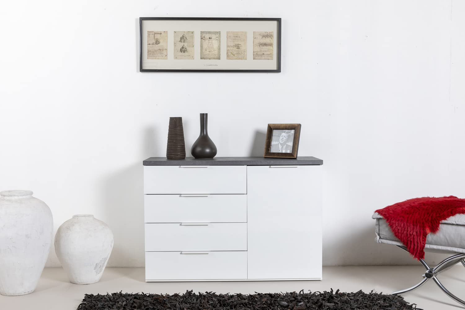 Composad Mundi Cassettiera 4 Cassetti 1 Anta Grigio Tadao Bianco
