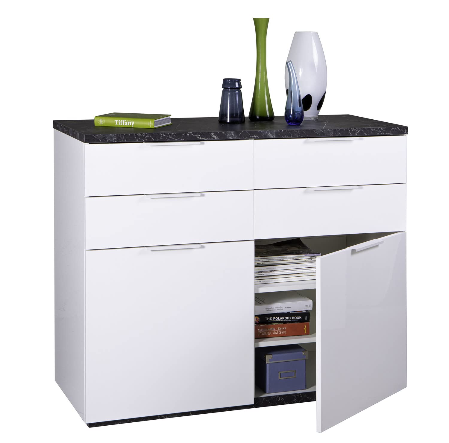 Composad Mundi Credenza 4 Cassetti 2 Ante Marmo Zebra Bianco