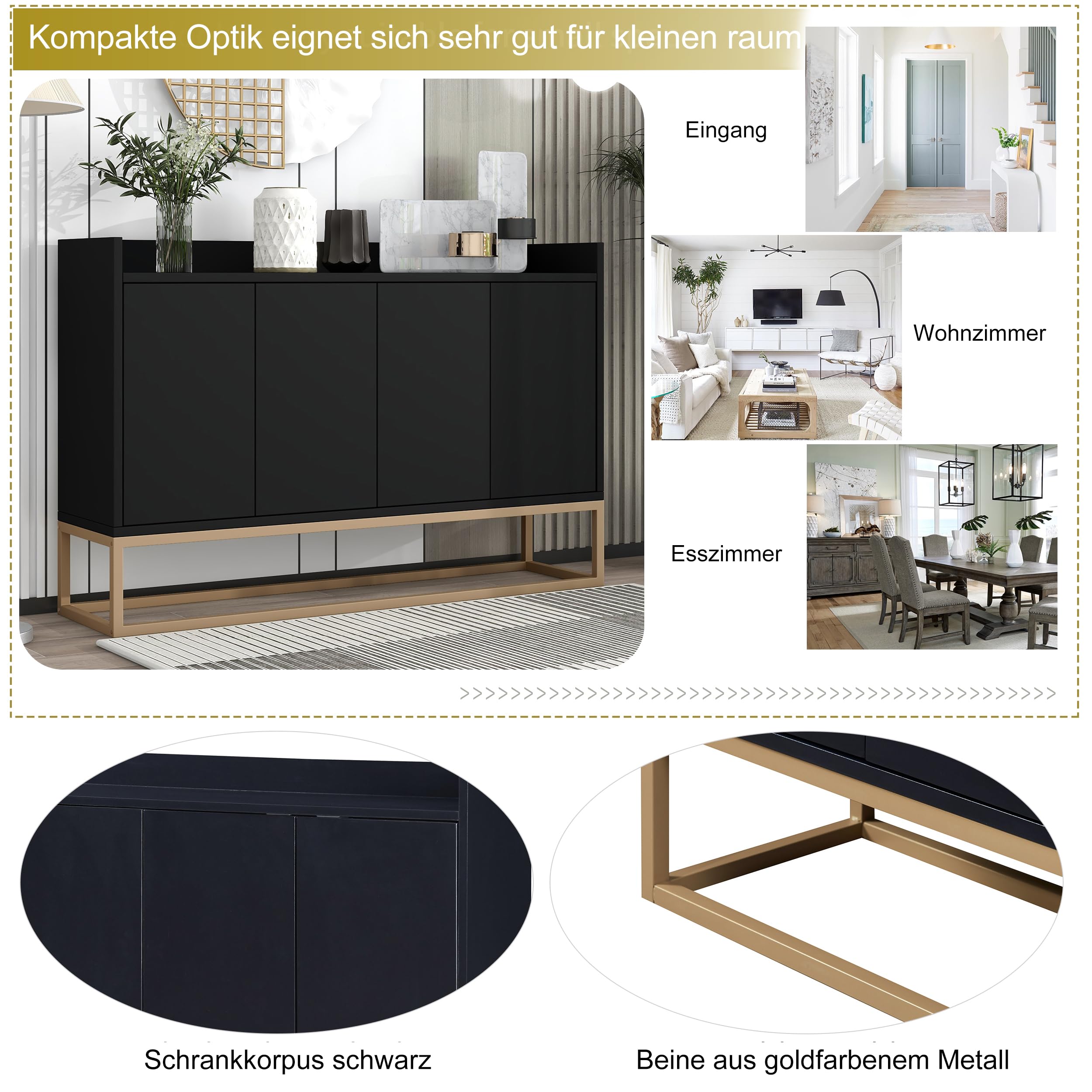 Dolamaní Credenza 120x30x80 nera 4 ante moderna