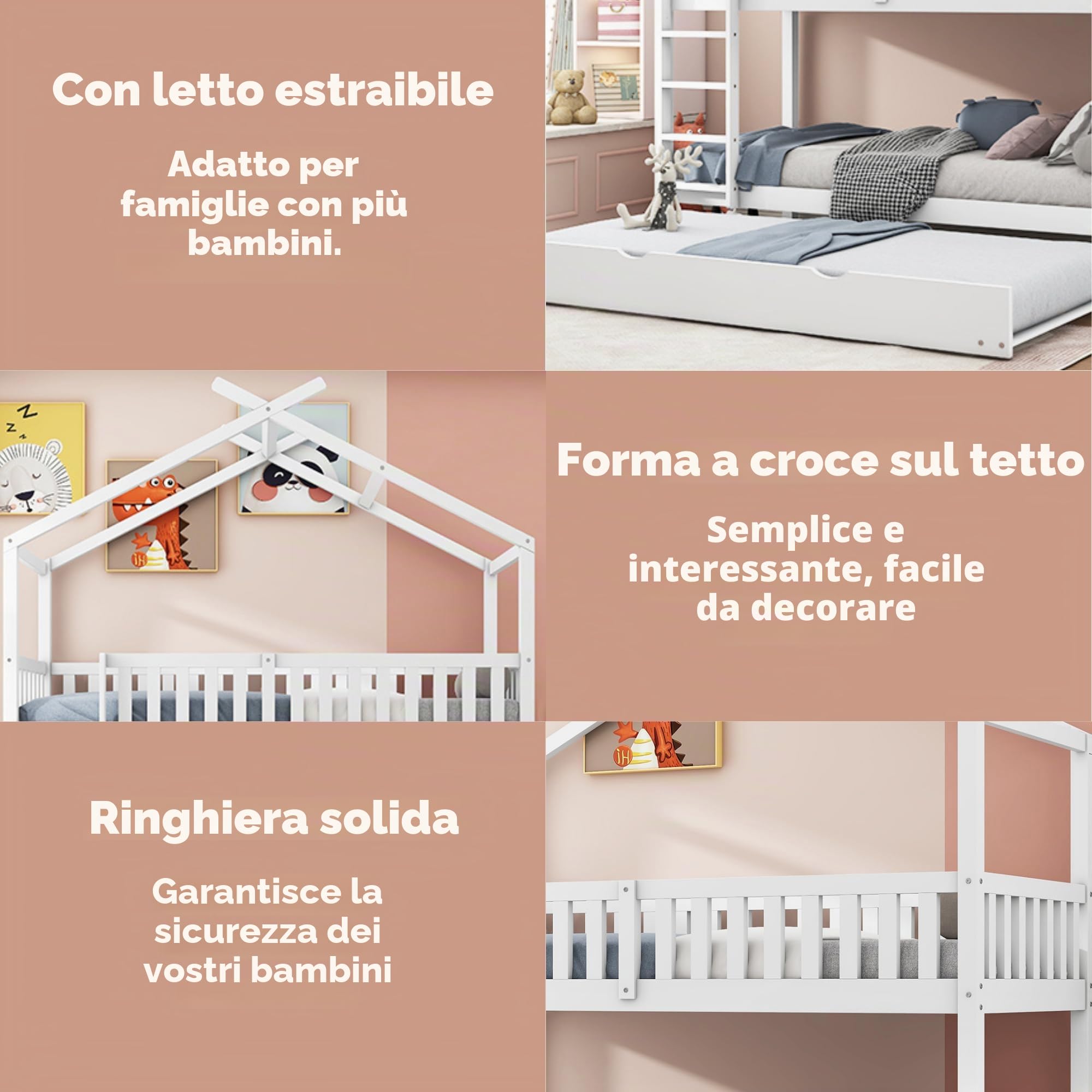 Dolamani letto a castello 90x200 con estraibile bianco