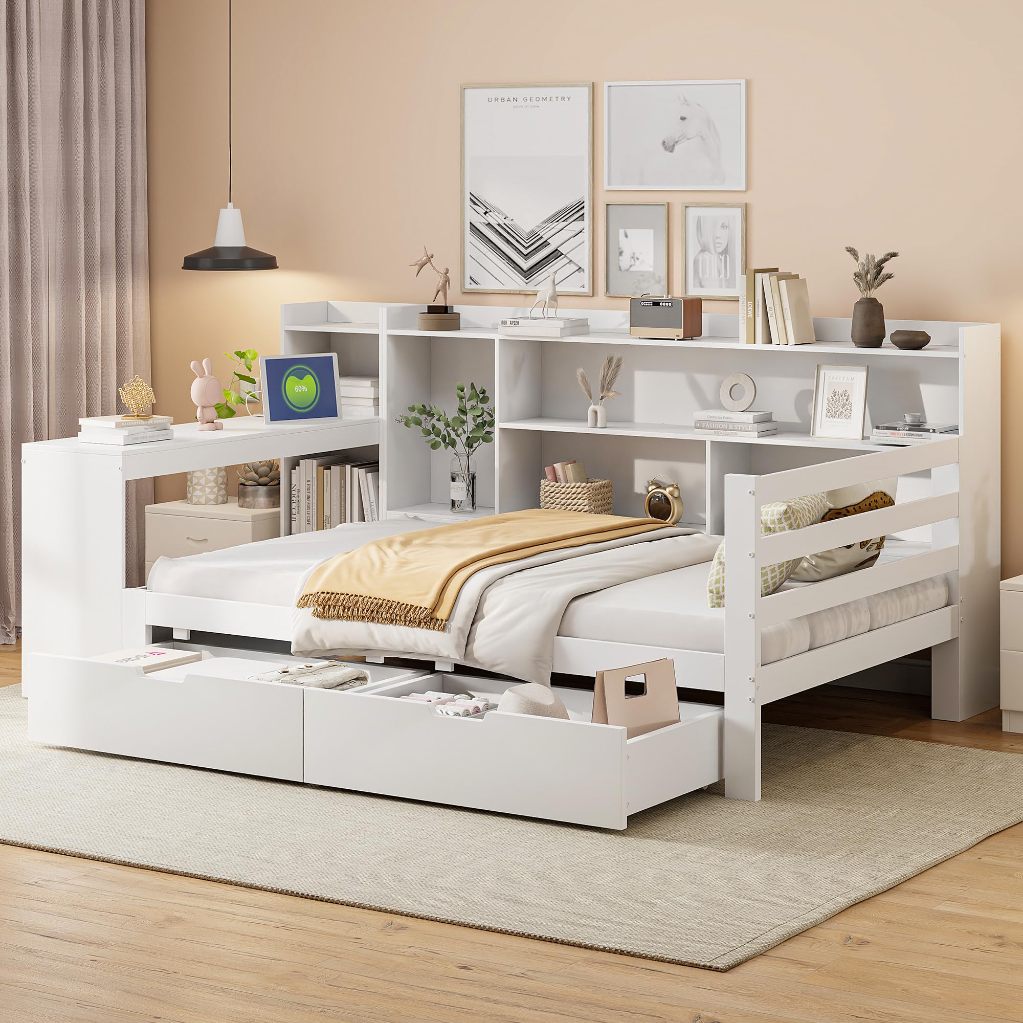 Dolamaní Letto 90x200 con scrivania e cassetti bianco
