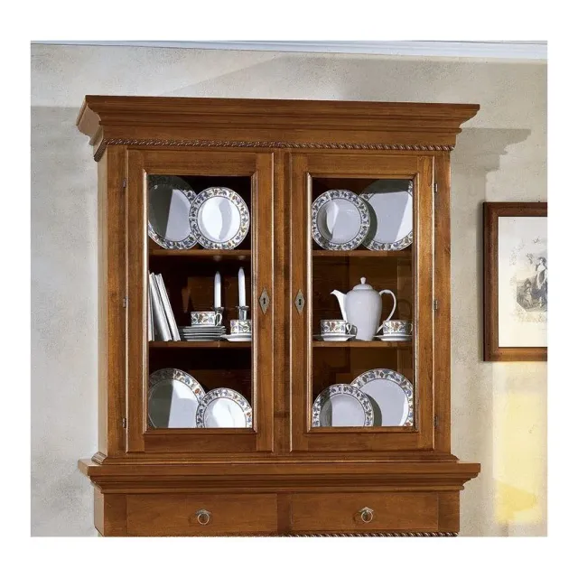 Epocantica vetrina alzata 2 porte 2 ripiani legno massello 135cm