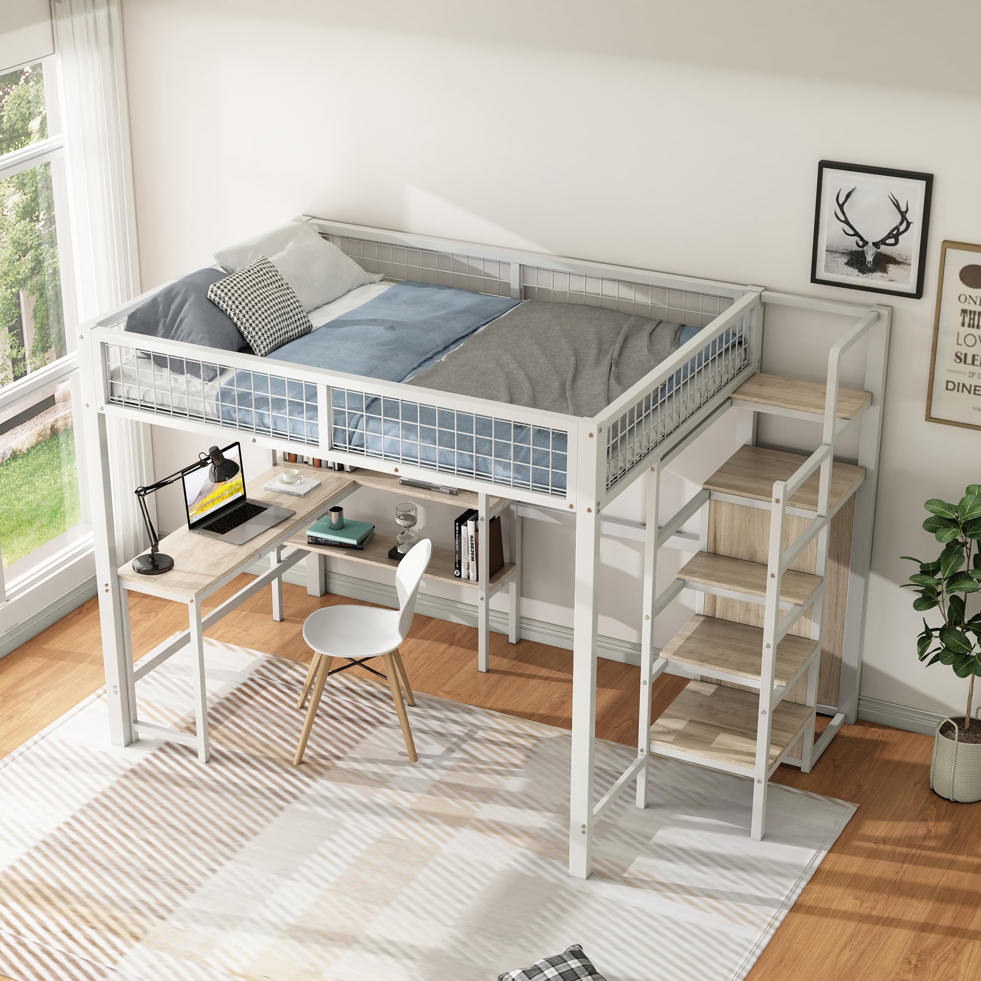 Dolamaní letto soppalco 140x200 bianco con scrivania
