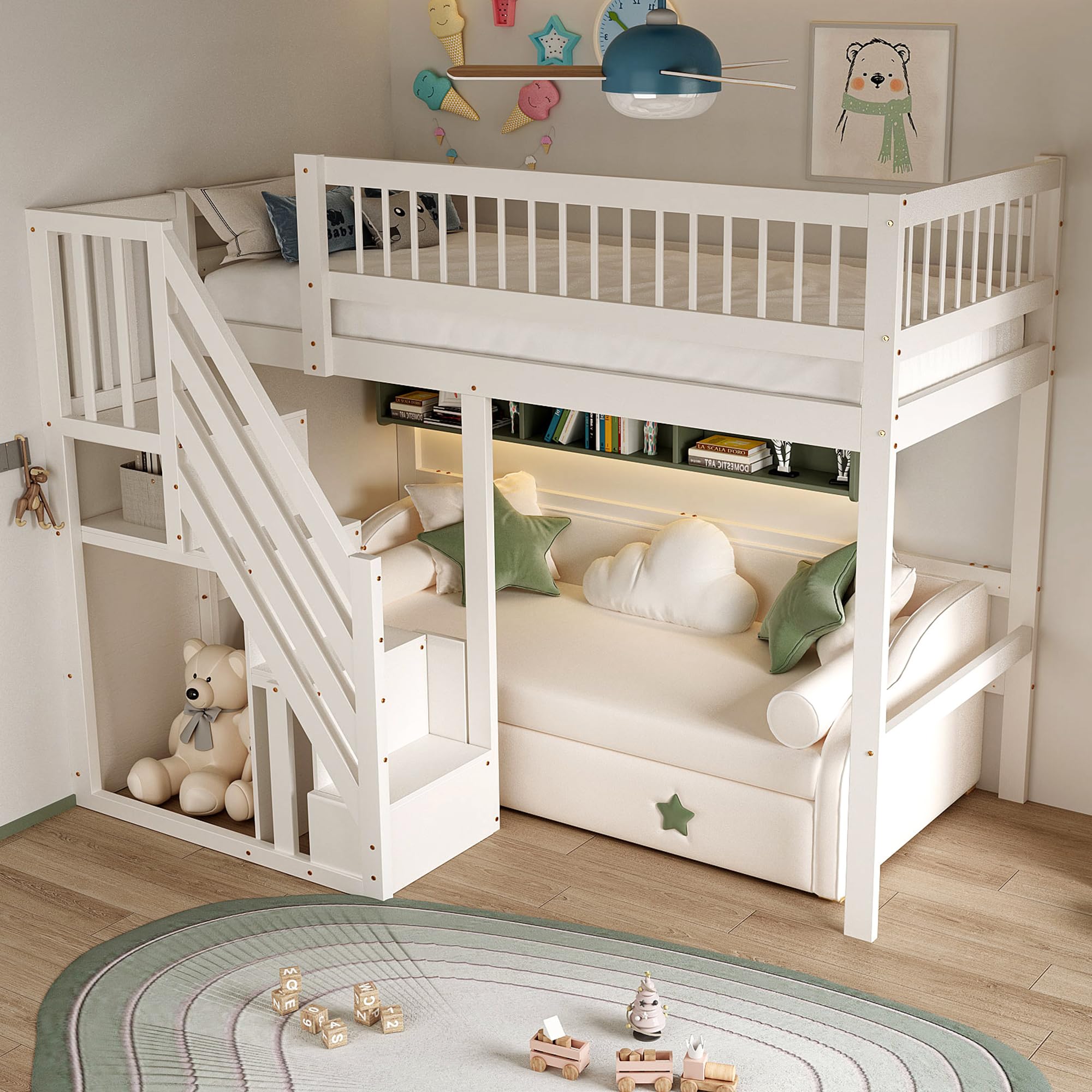 Dolamaní Letto a soppalco 90x200 bianco con scala