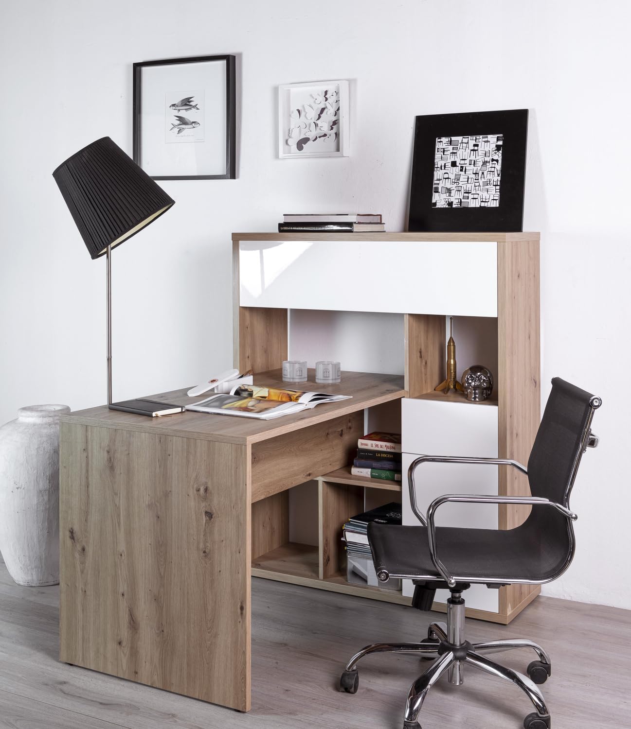 Composad Collegio scrivania con libreria rovere miele-bianco 132,5 cm