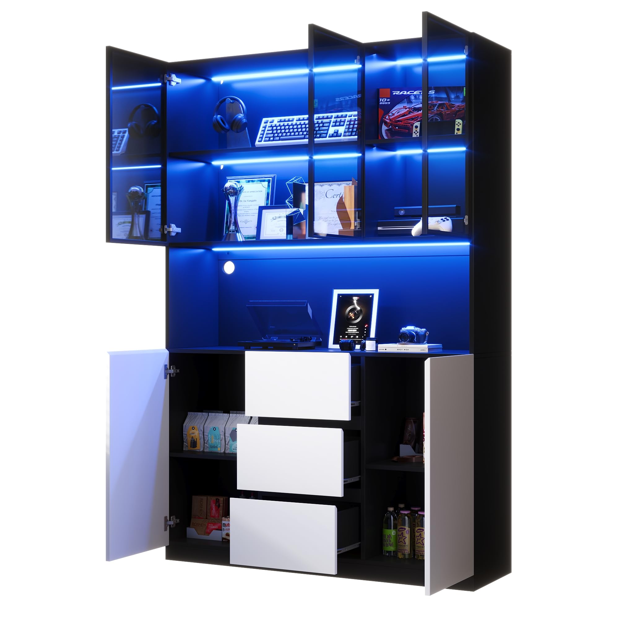 Dolamaní Vetrina LED Bianco Nero 120x40x200 con Cassetti