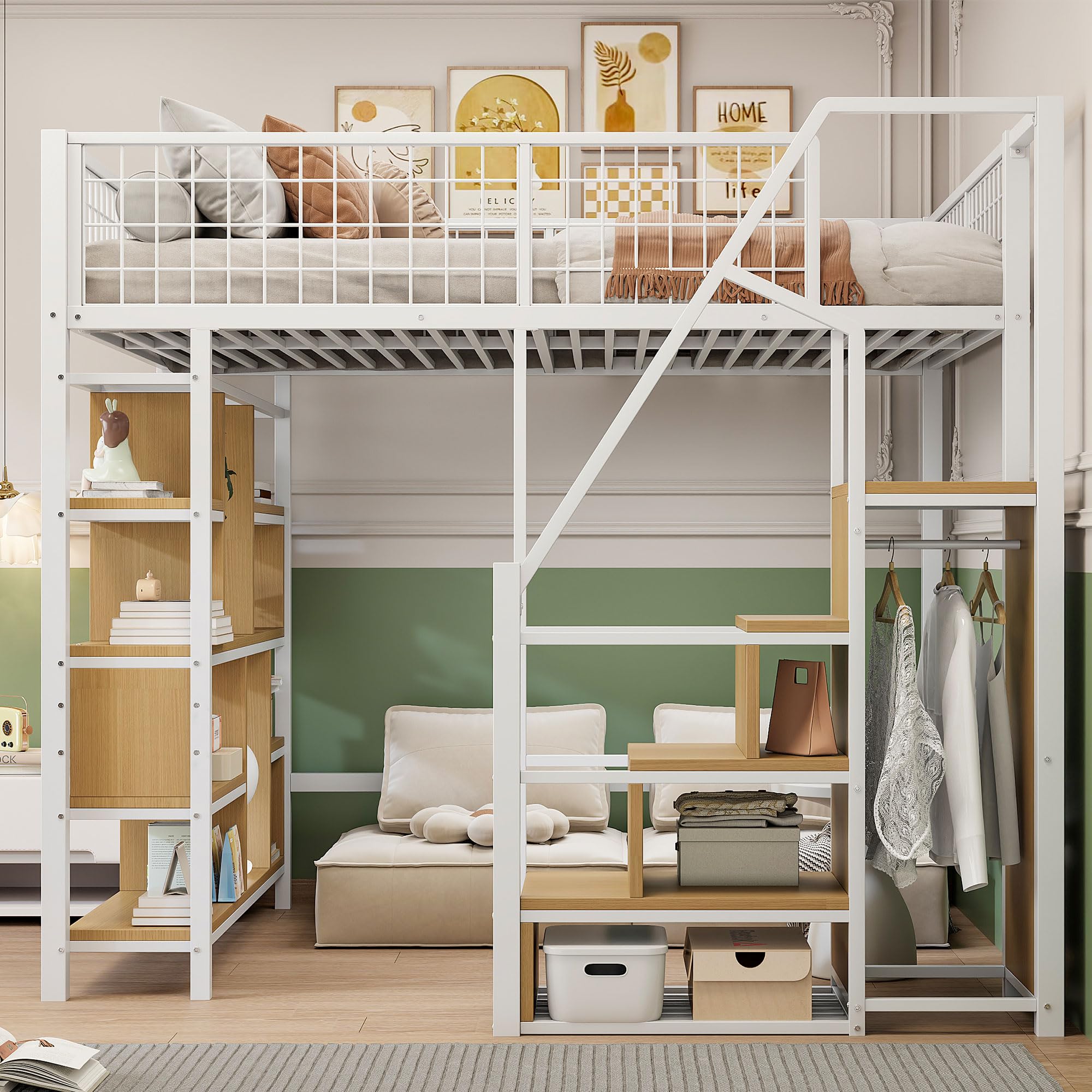 Dolamaní Letto a Soppalco 140x200 con Armadio Bianco in Metallo