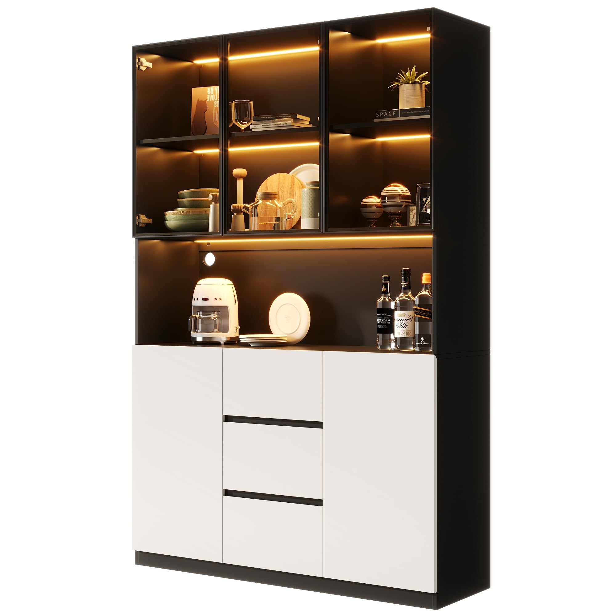 Dolamaní Vetrina LED Bianco Nero 120x40x200 con Cassetti