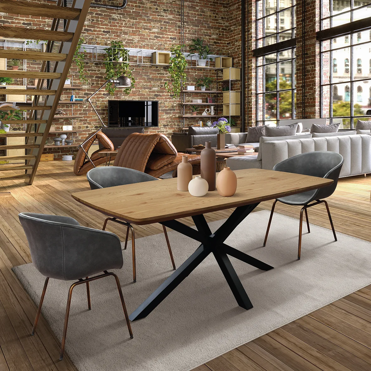 EPOCANTICA Tavolo Fisso Rovere Rustico 180x90 Gambe Metallo Nero