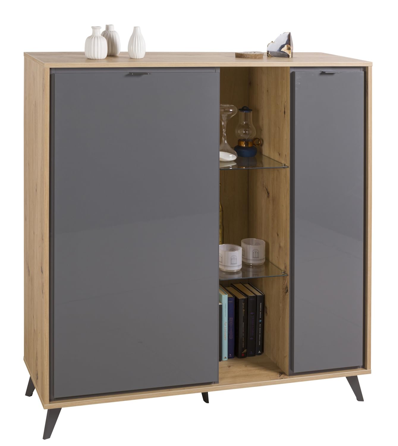 Composad Cornice madia 2 ante vetro rovere titanio 123 cm