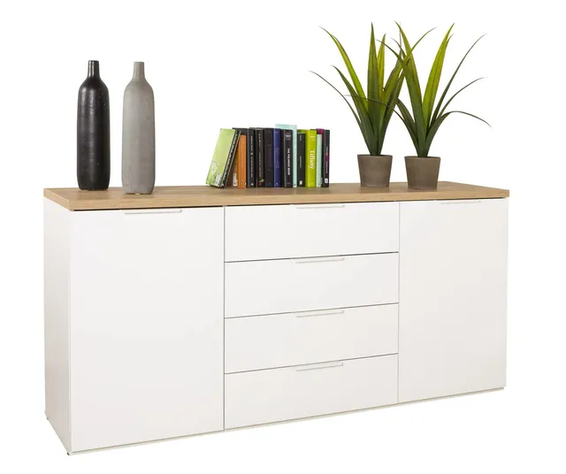 Composad Mundi Madia 2 Ante 4 Cassetti Rovere Mielato Bianco